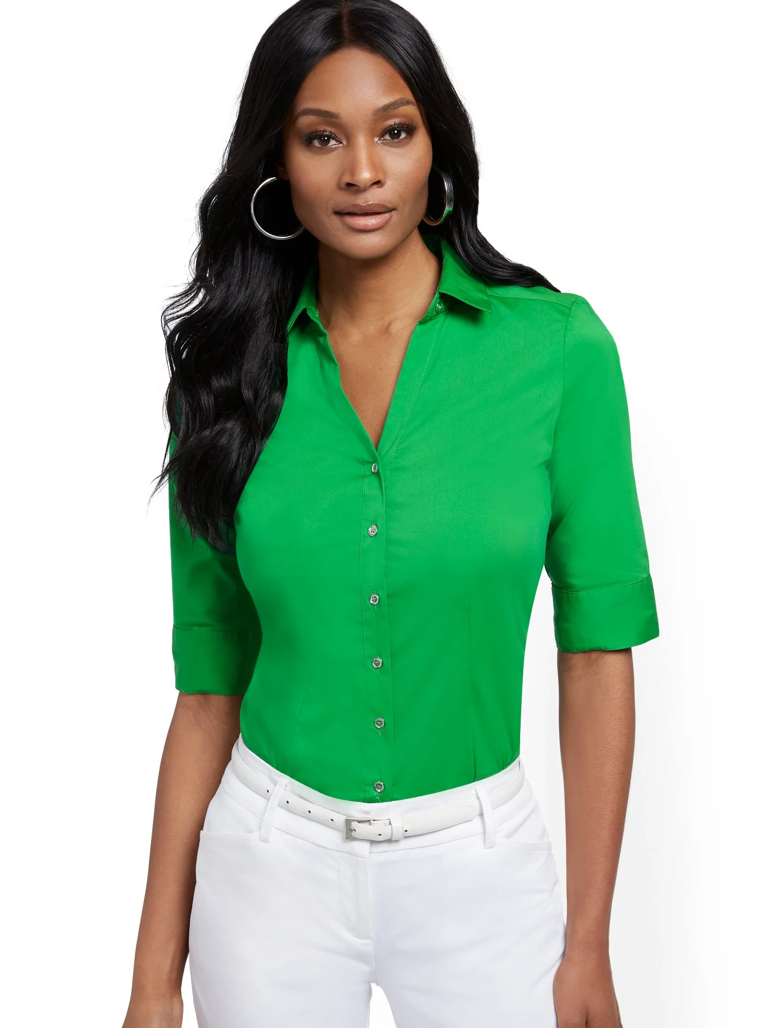 Petite Piped Madison Stretch Shirt - Secret Snap - 7th Avenue - Image 6
