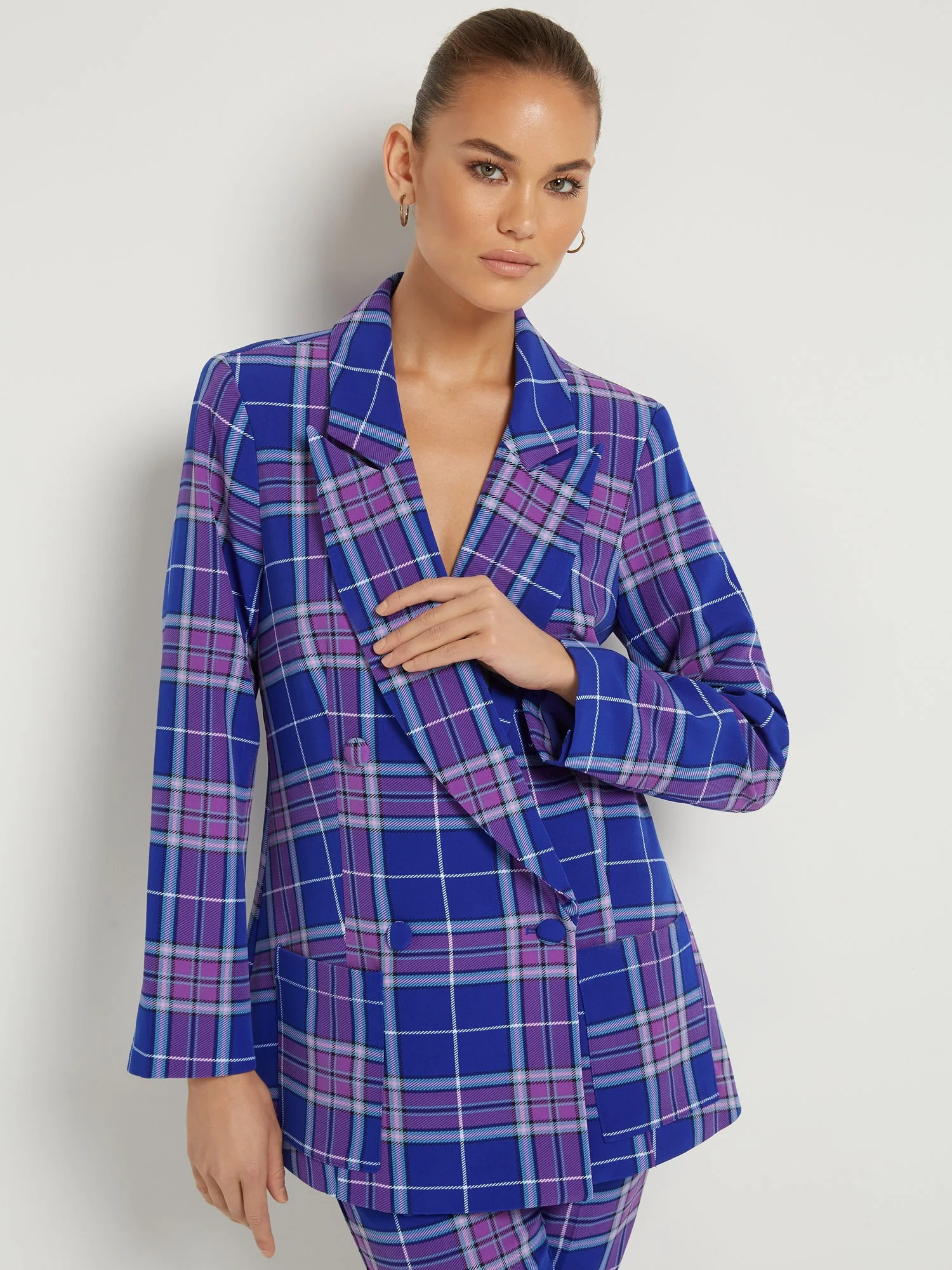 Petite Plaid Double-Breasted Blazer - Image 2