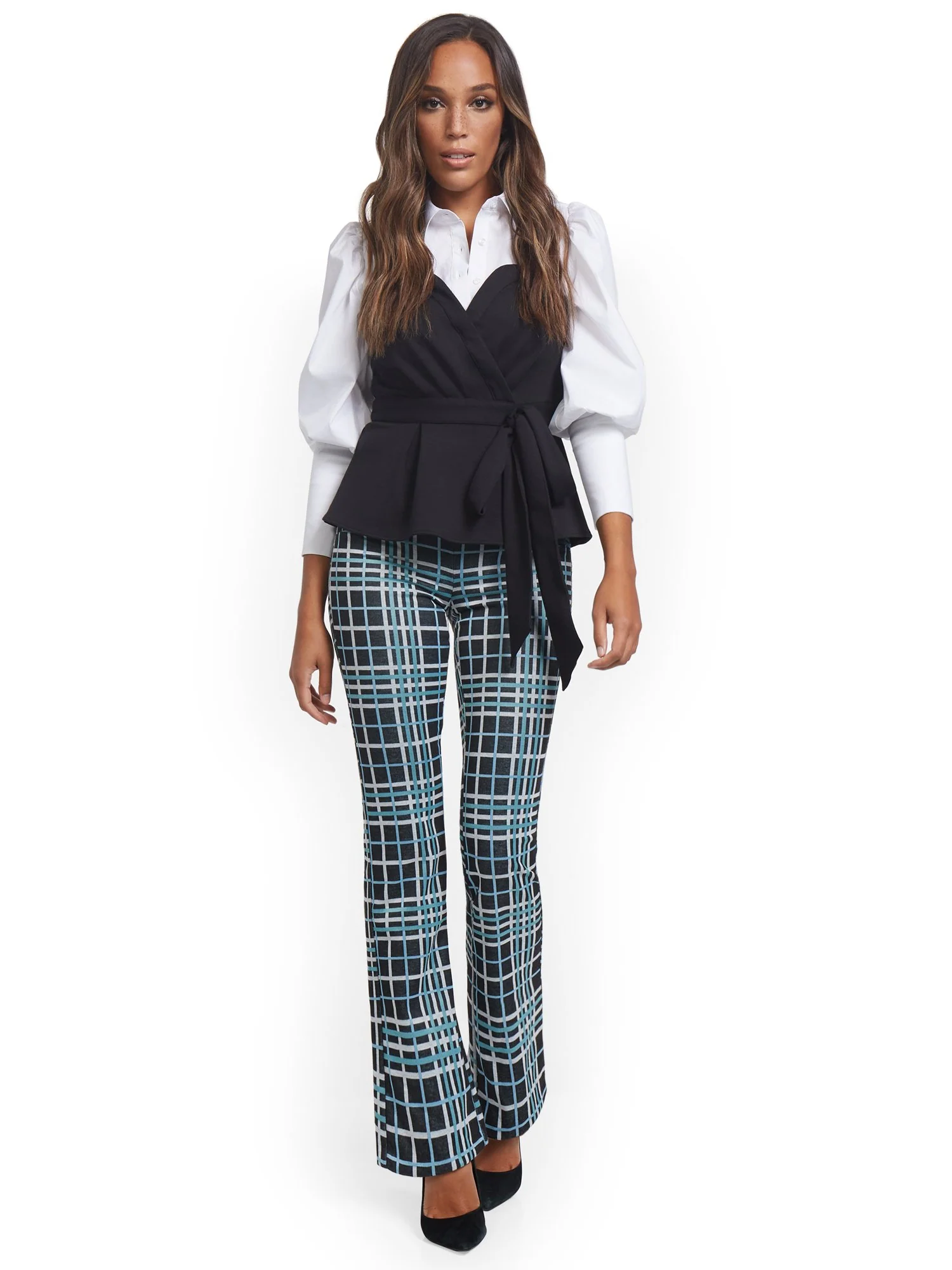 Petite Plaid Pull-On Bootcut Ponte Knit Pant - Superflex - Image 3