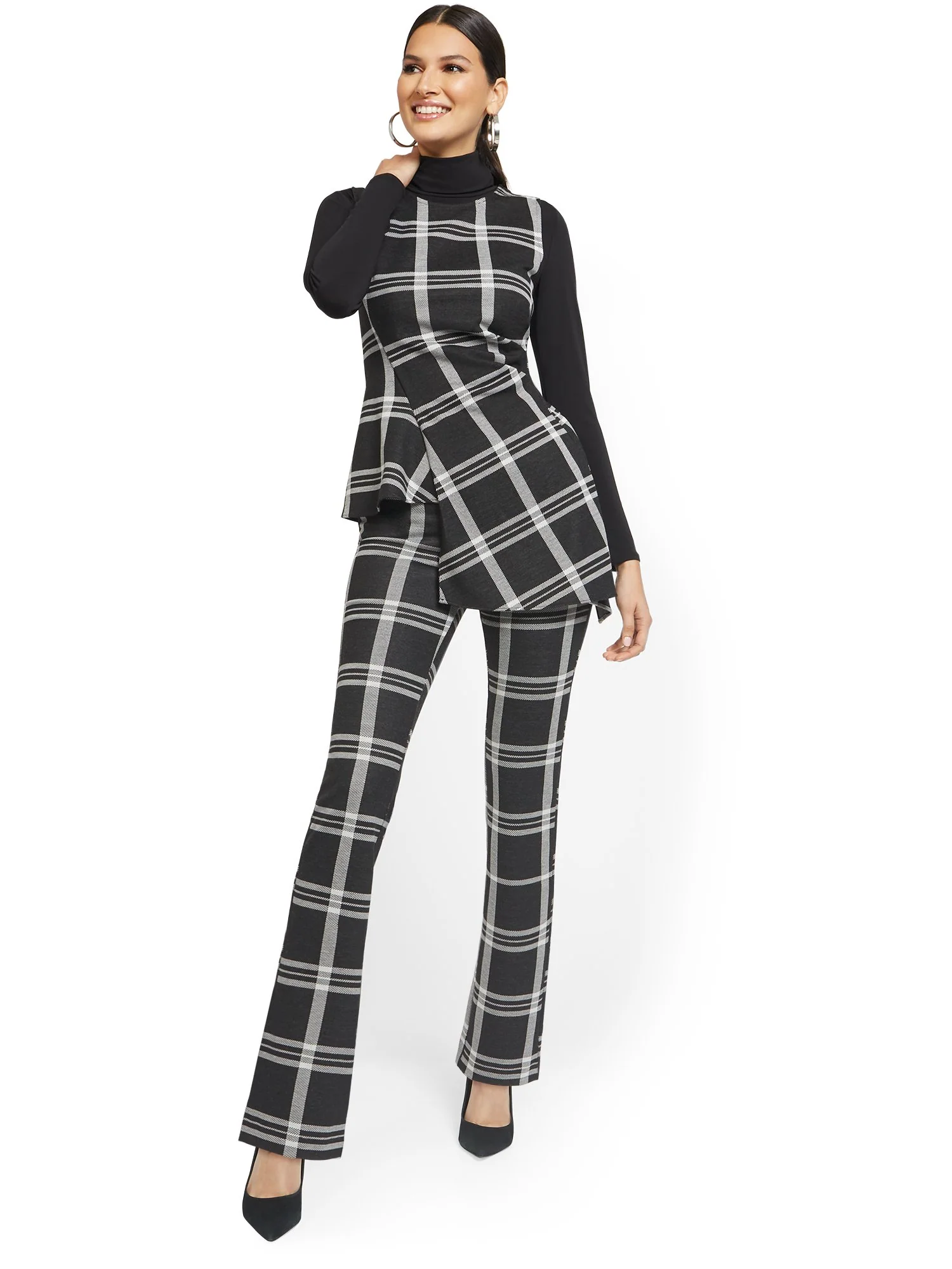 Petite Plaid Pull-On Straight-Leg Ponte Knit Pant - Superflex - Image 4