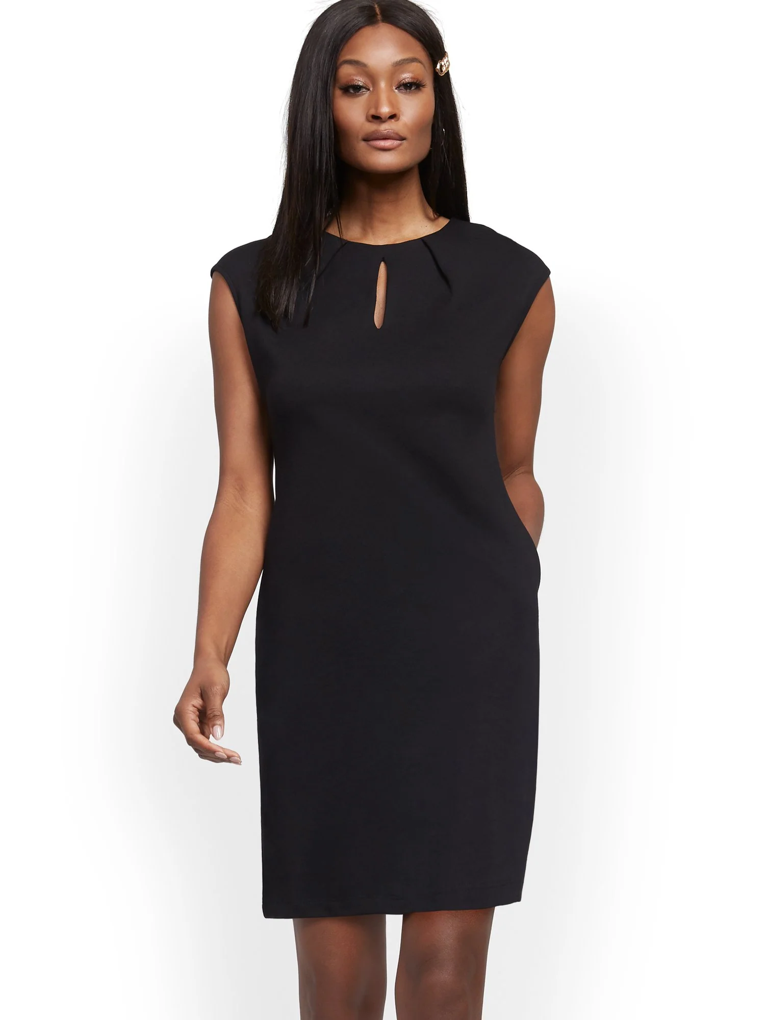 Petite Pleated Cotton Keyhole Shift Dress - Image 2
