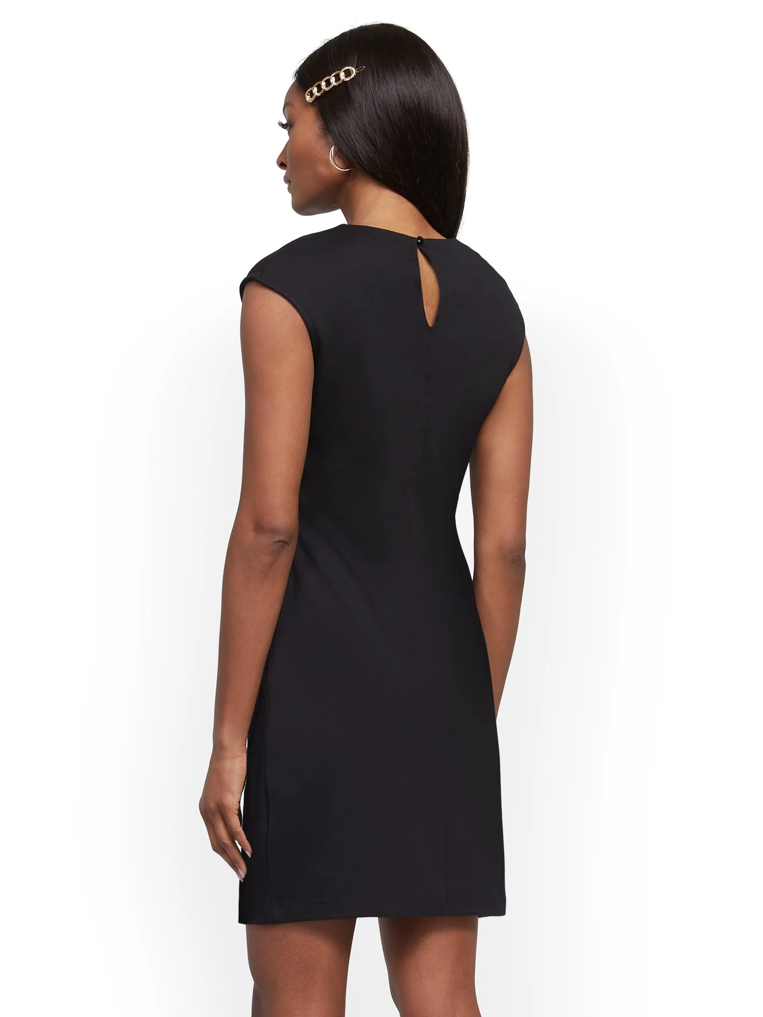 Petite Pleated Cotton Keyhole Shift Dress - Image 3