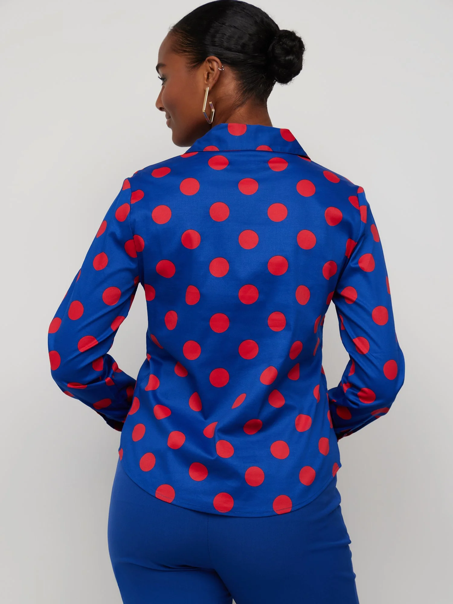 Petite Polka-Dot Button-Front Secret Snap - NY&C Madison Shirt® - Image 2