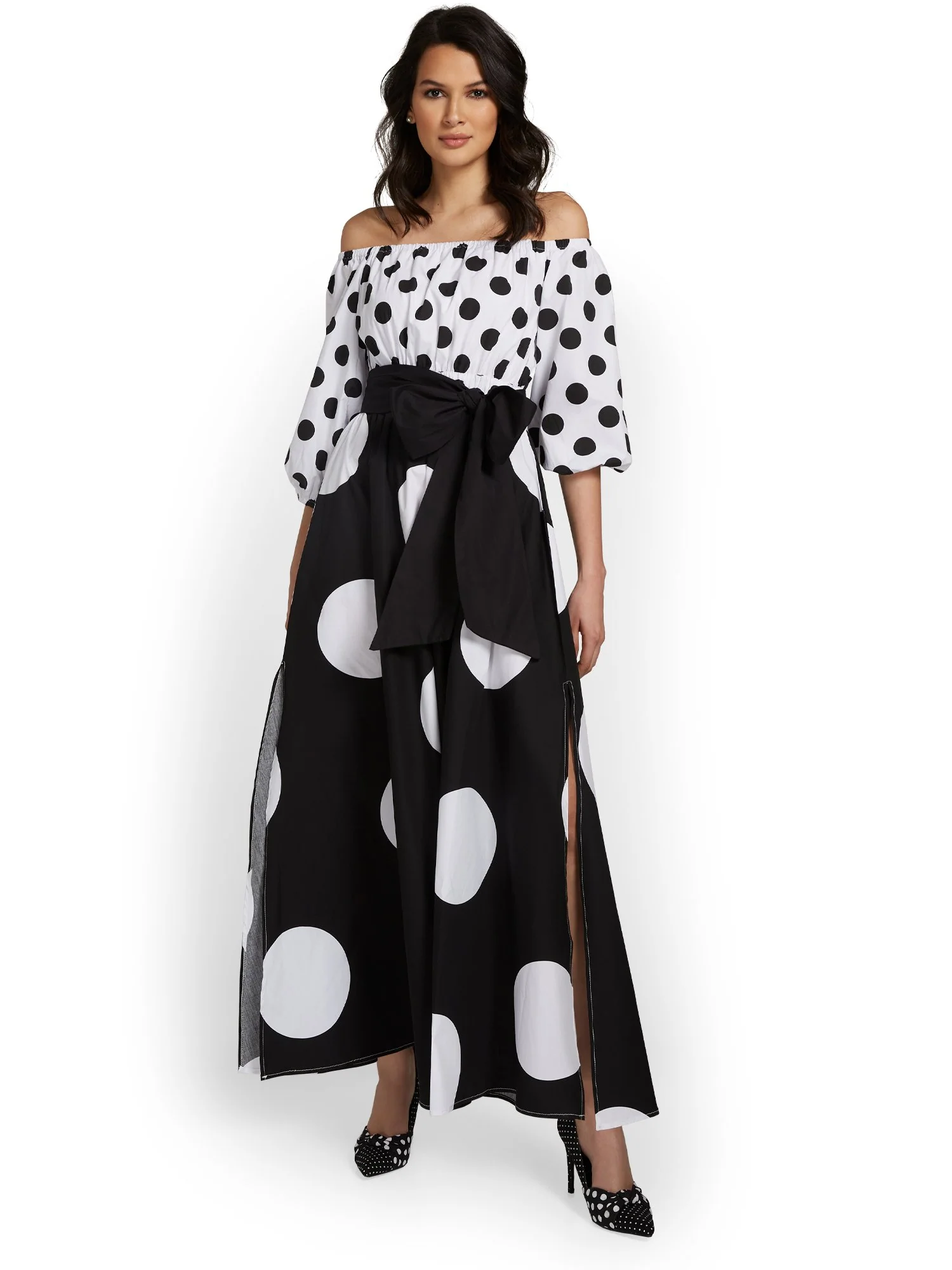 Petite Polka-Dot Off-The-Shoulder Maxi Dress - Image 3