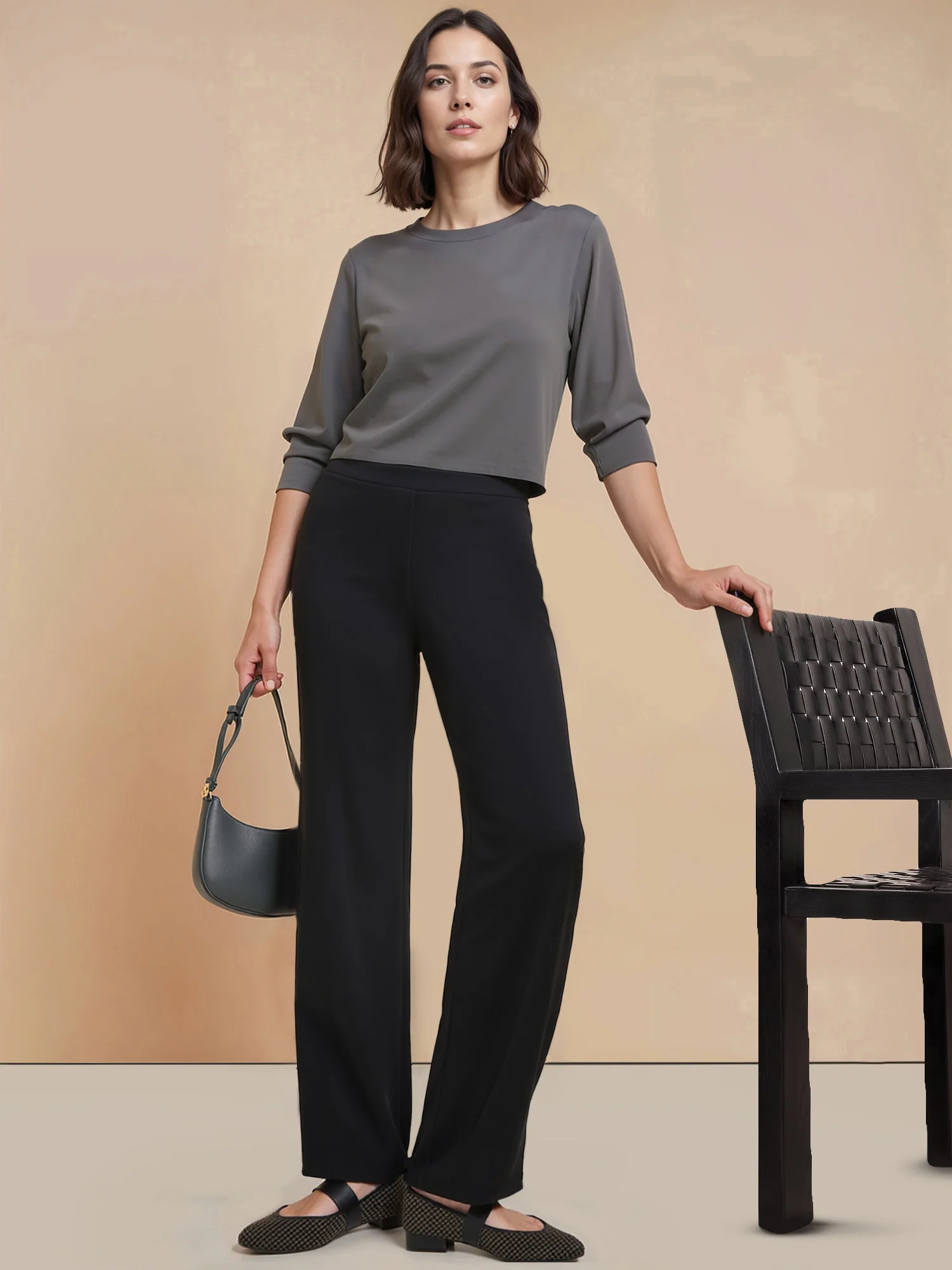 Petite Ponte Wide Leg Mid Rise Pant - Image 6