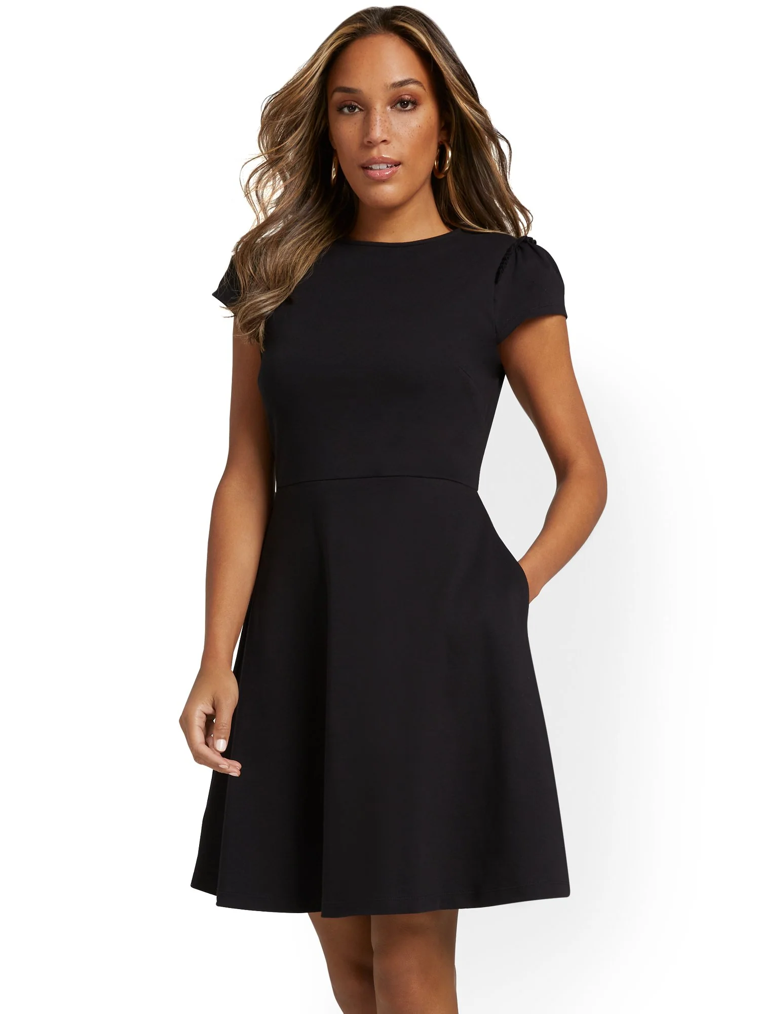 Petite Puff-Sleeve Flare Dress - City Knits - Image 2