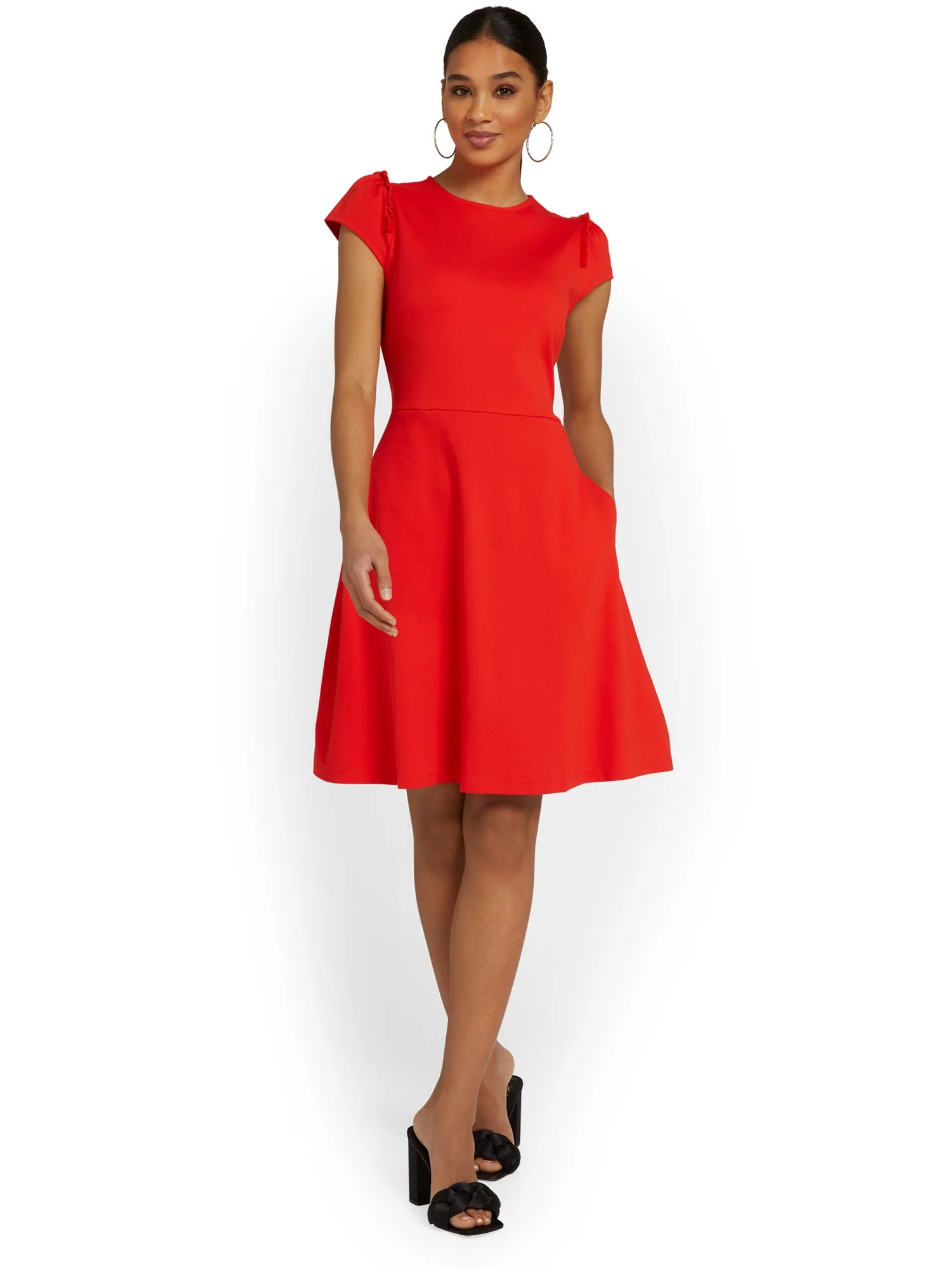 Petite Puff-Sleeve Flare Dress - City Knits - Image 27