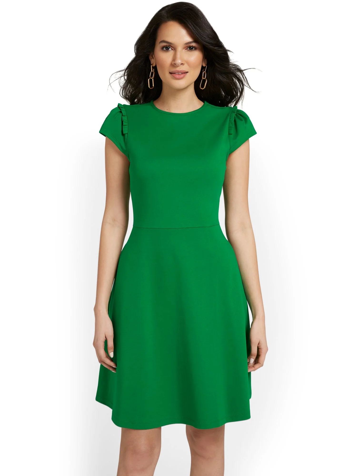 Petite Puff-Sleeve Flare Dress - City Knits - Image 8