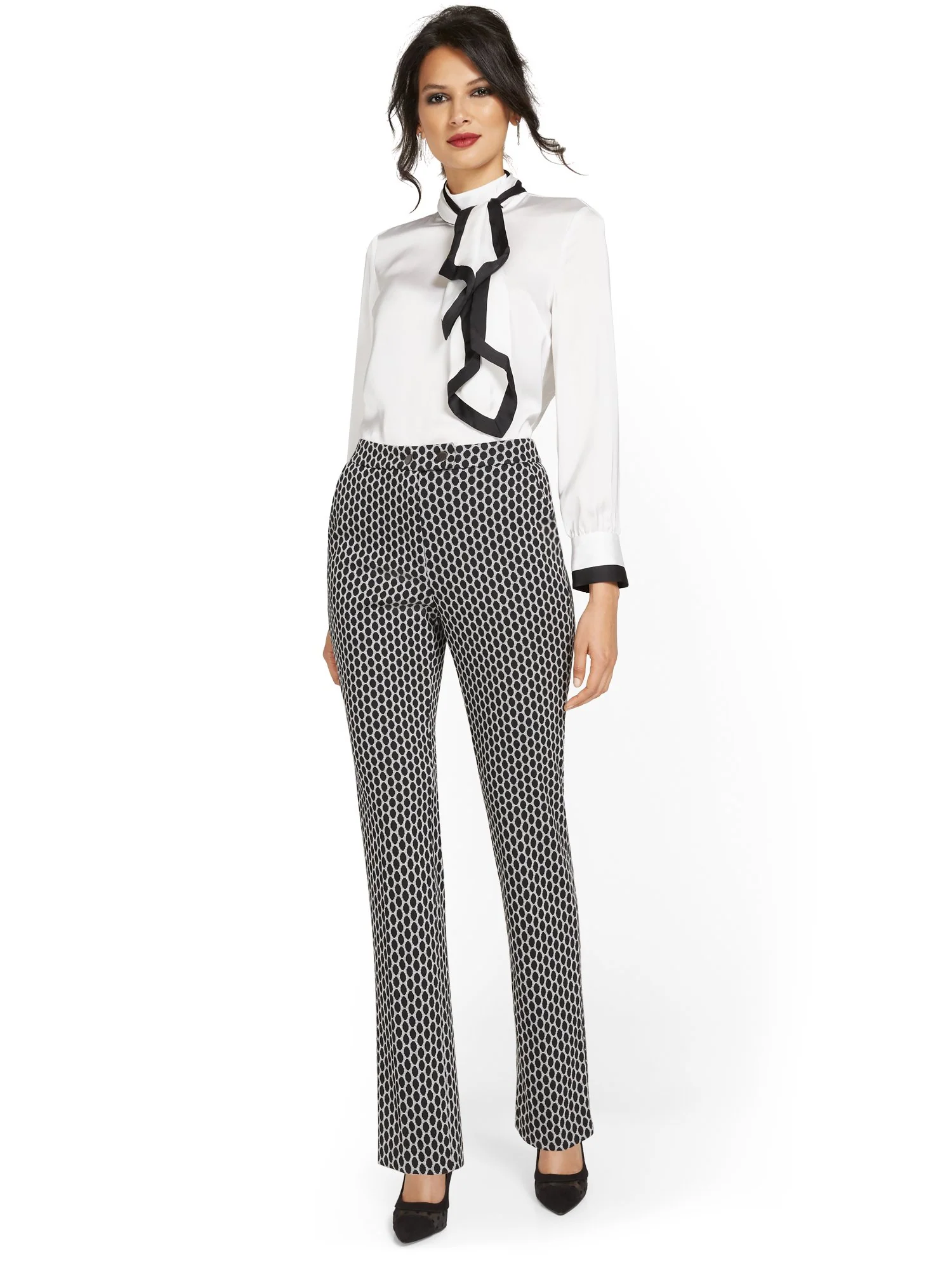Petite Pull-On Dot-Print Slim-Leg Ponte Pant - Superflex - Image 4