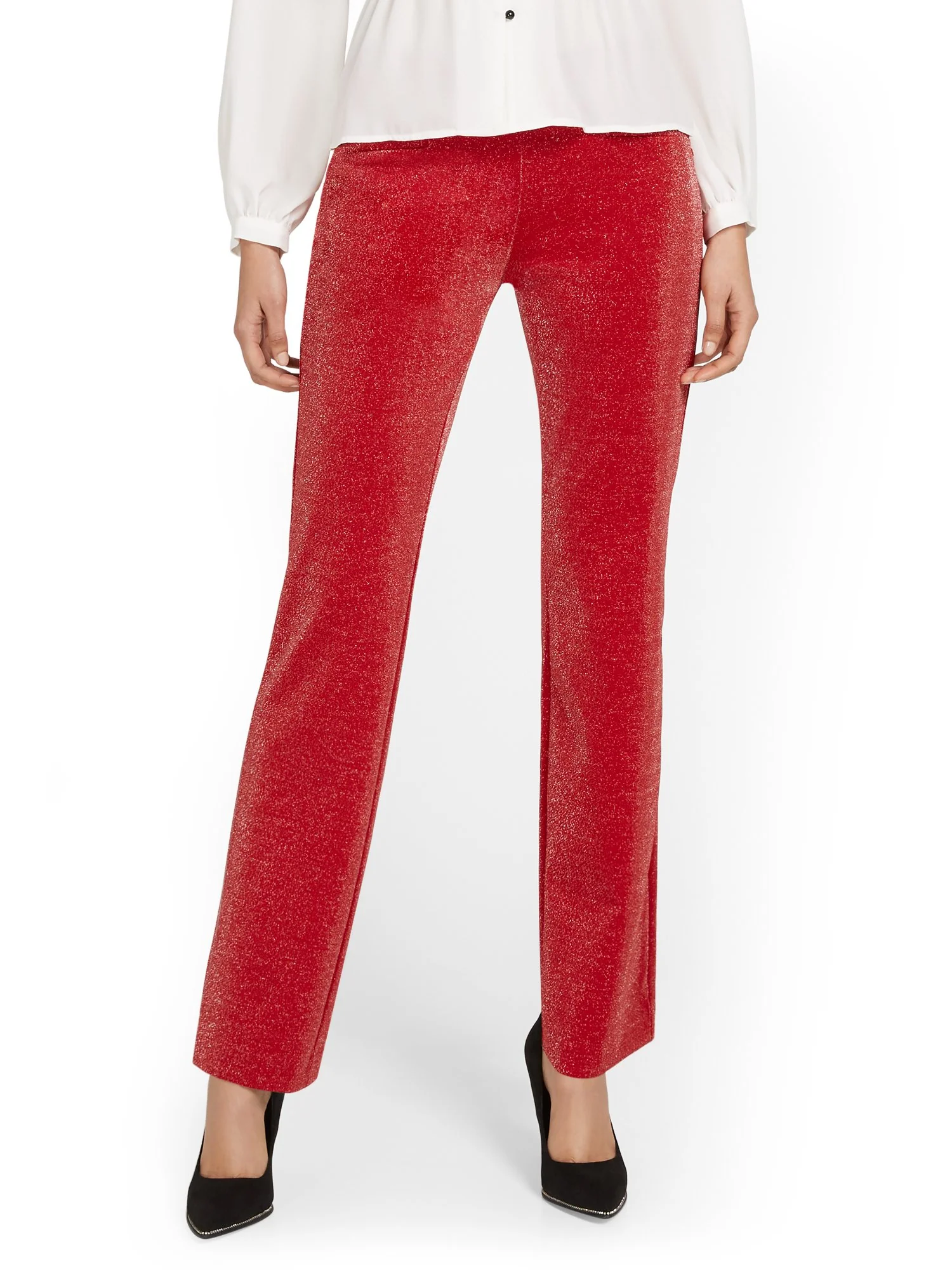 Petite Pull-On Glitter Straight-Leg Ponte Pant - Superflex
