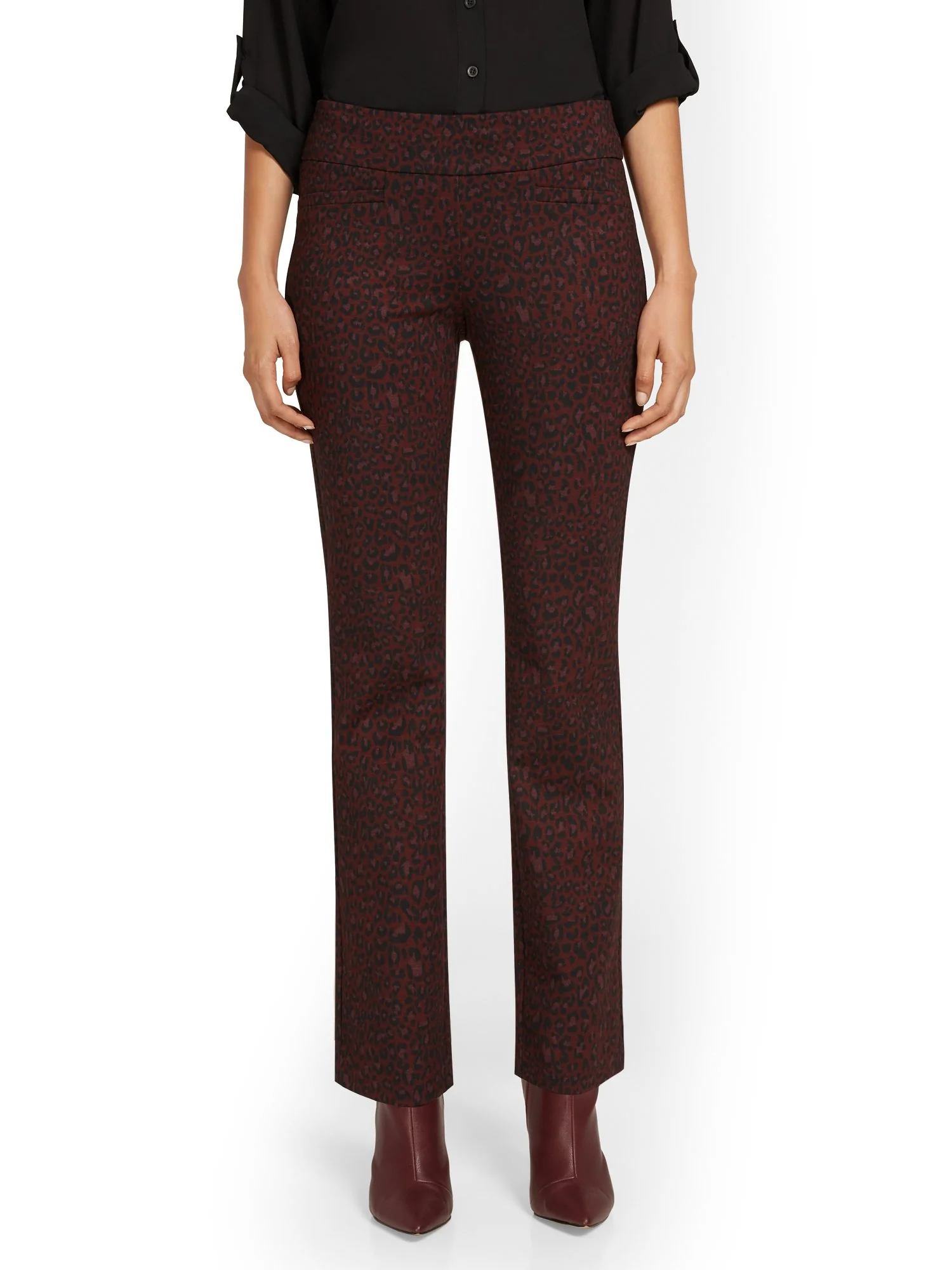 Petite Pull-On Leopard-Print Straight-Leg Ponte Pant - Superflex - Image 5