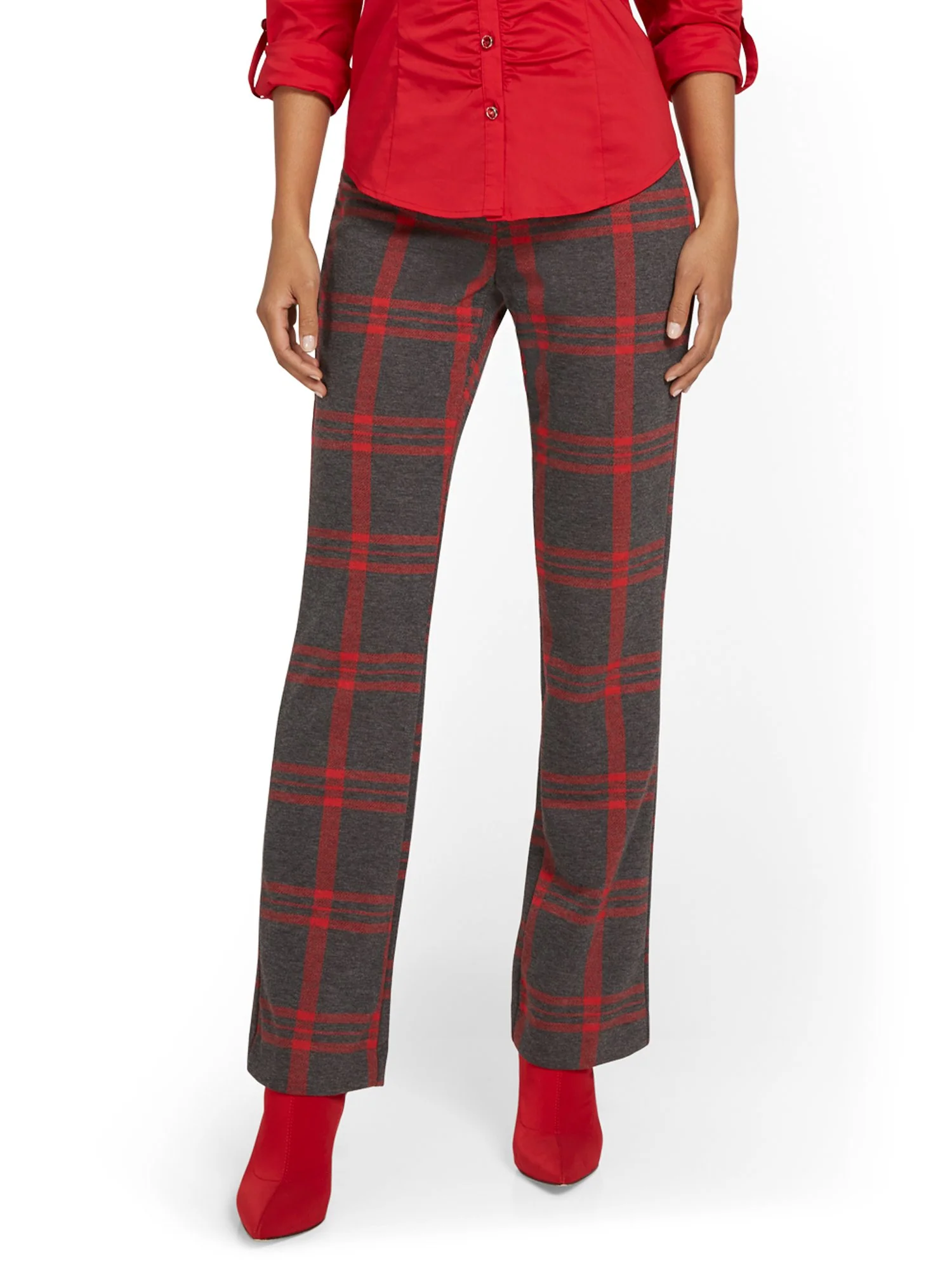 Petite Pull-On Plaid Bootcut Ponte Pant - Superflex