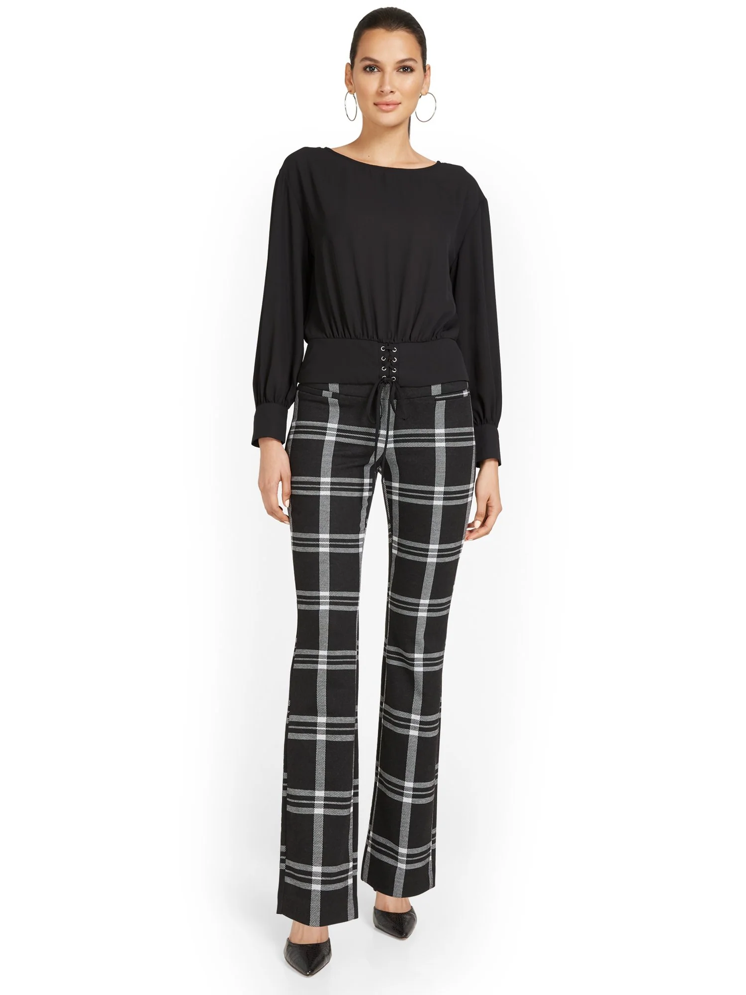 Petite Pull-On Plaid Bootcut Ponte Pant - Superflex - Image 9