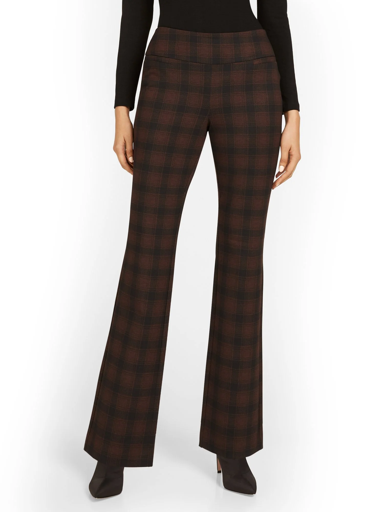 Petite Pull-On Plaid Bootcut Ponte Pant - Superflex