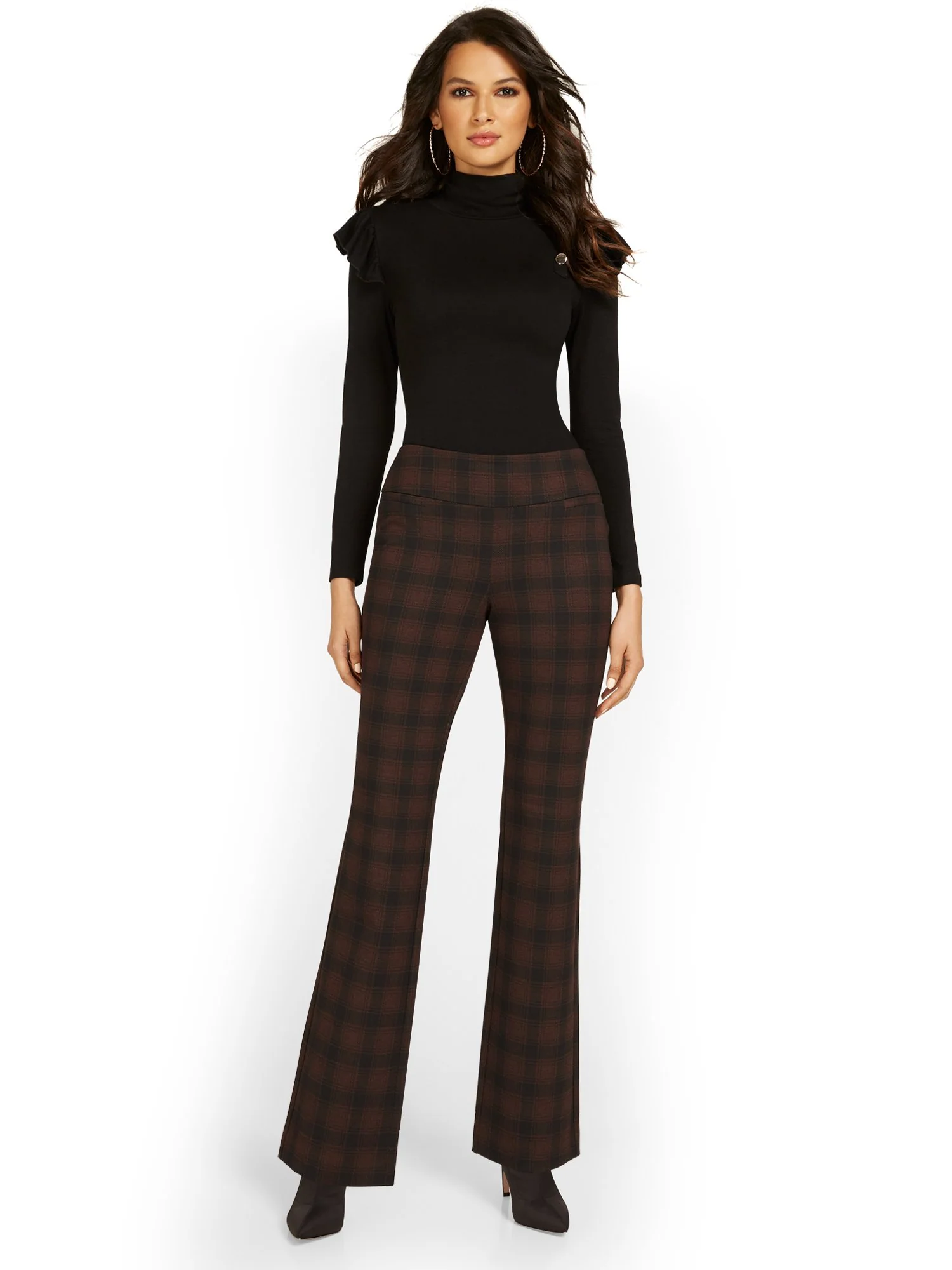 Petite Pull-On Plaid Bootcut Ponte Pant - Superflex - Image 4