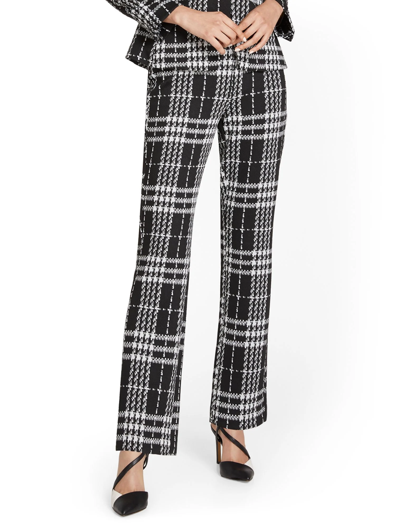 Petite Pull-On Plaid Straight-Leg Ponte Pant - Superflex