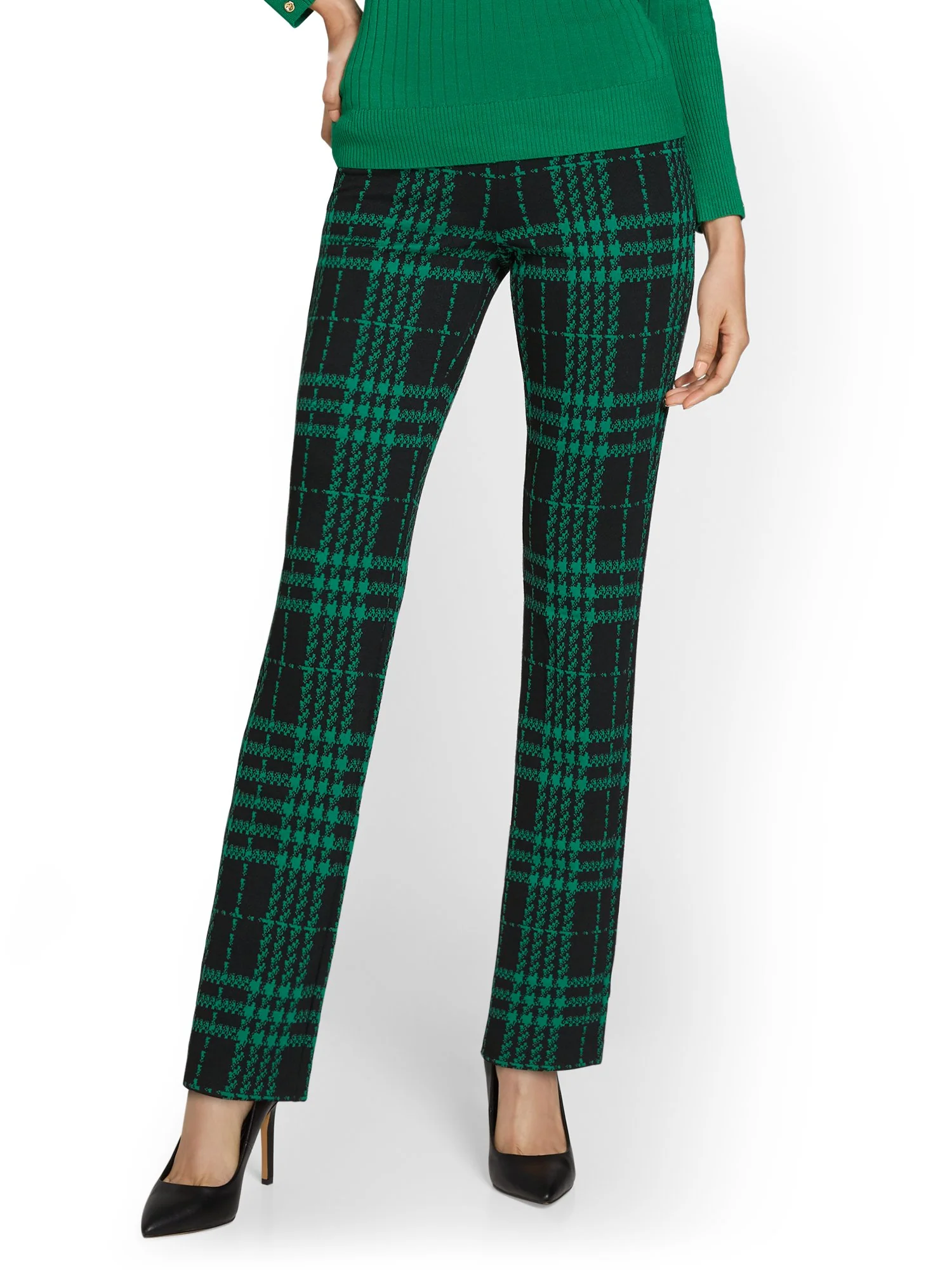 Petite Pull-On Plaid Straight-Leg Ponte Pant - Superflex - Image 6