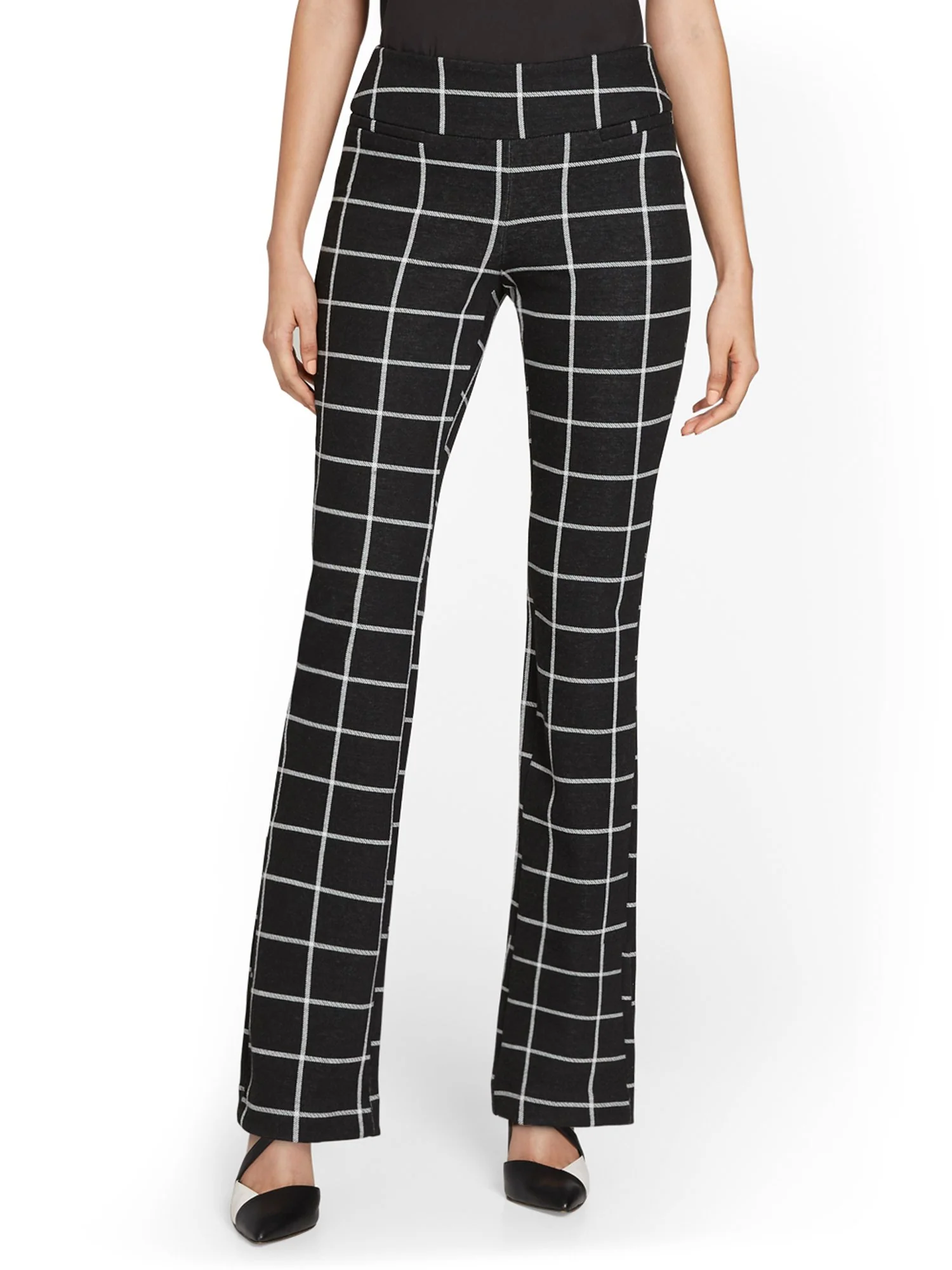 Petite Pull-On Windowpane-Print Ponte Bootcut Pant - Superflex