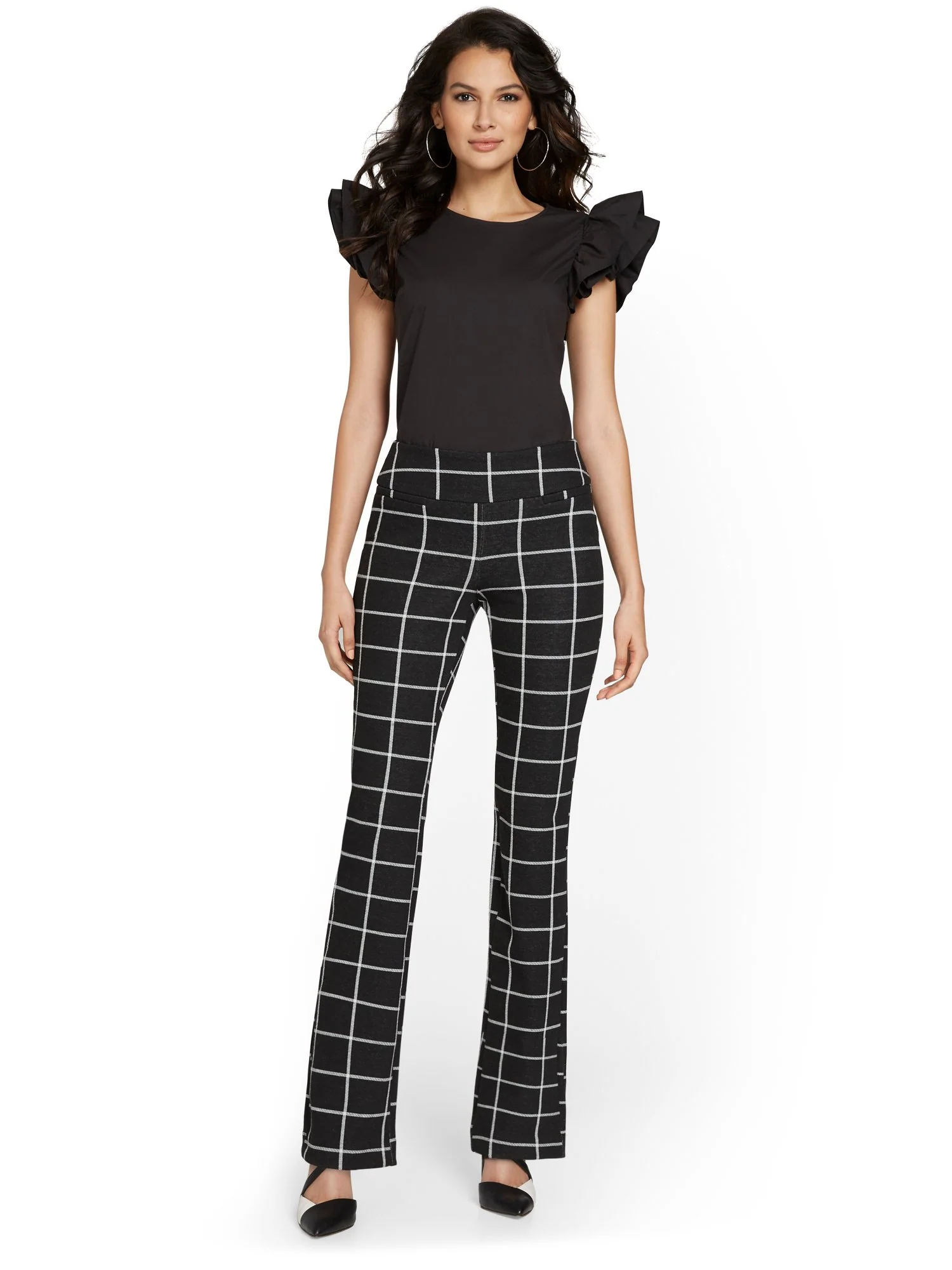 Petite Pull-On Windowpane-Print Ponte Bootcut Pant - Superflex - Image 4