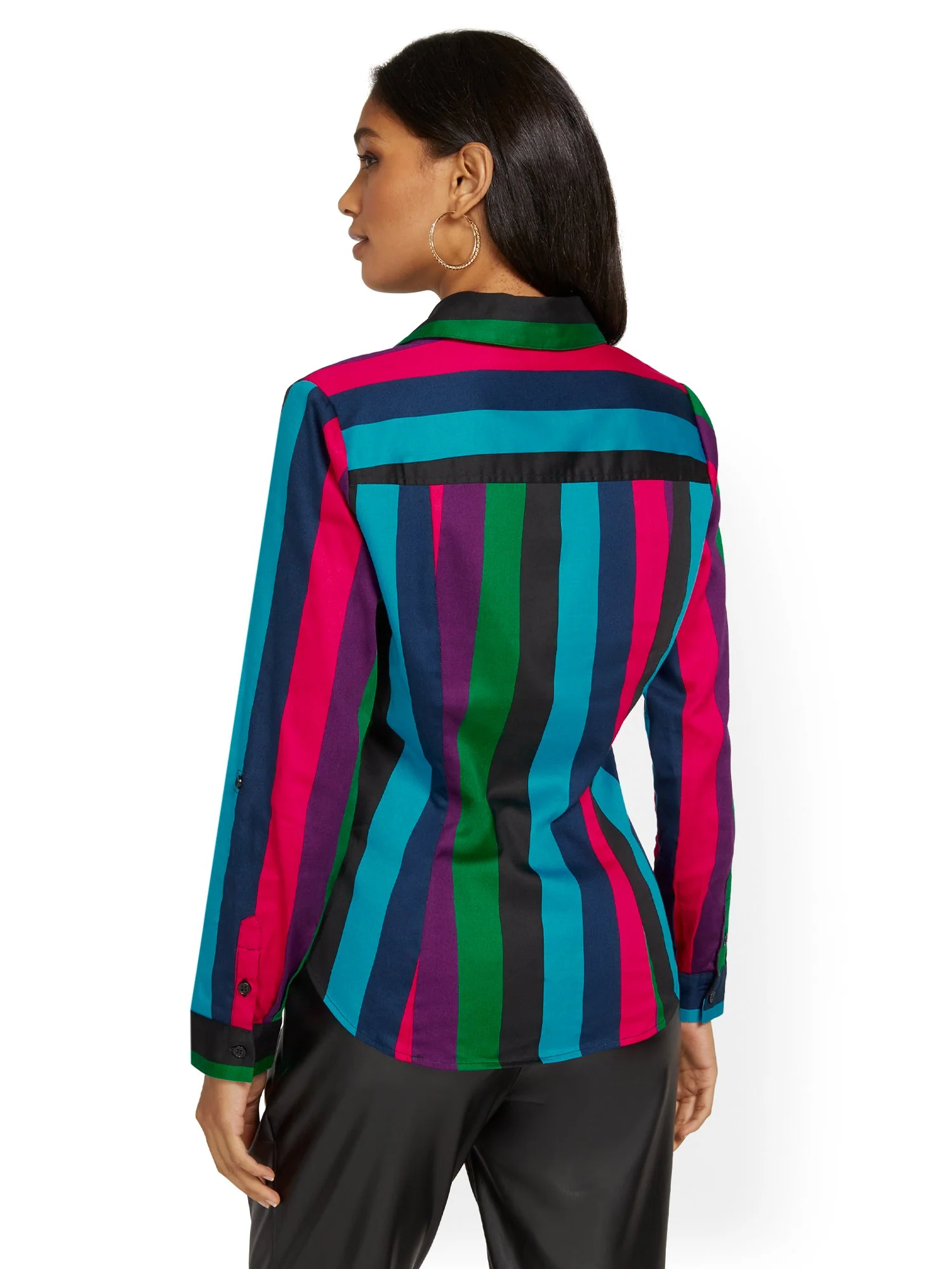 Petite Ruched-Front Madison Shirt - Striped - Image 3