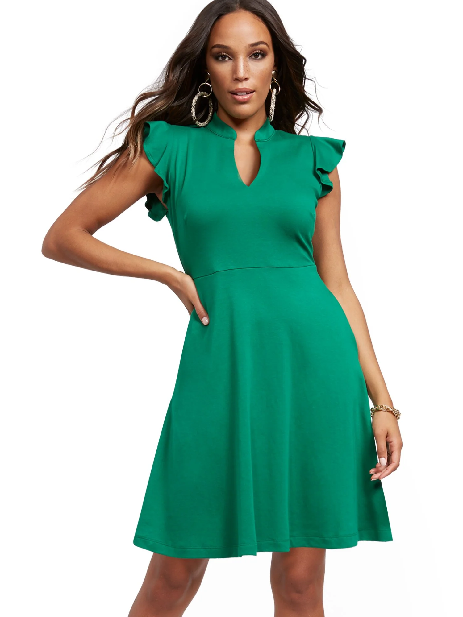 Petite Ruffled Cotton Fit and Flare Dress - Image 14