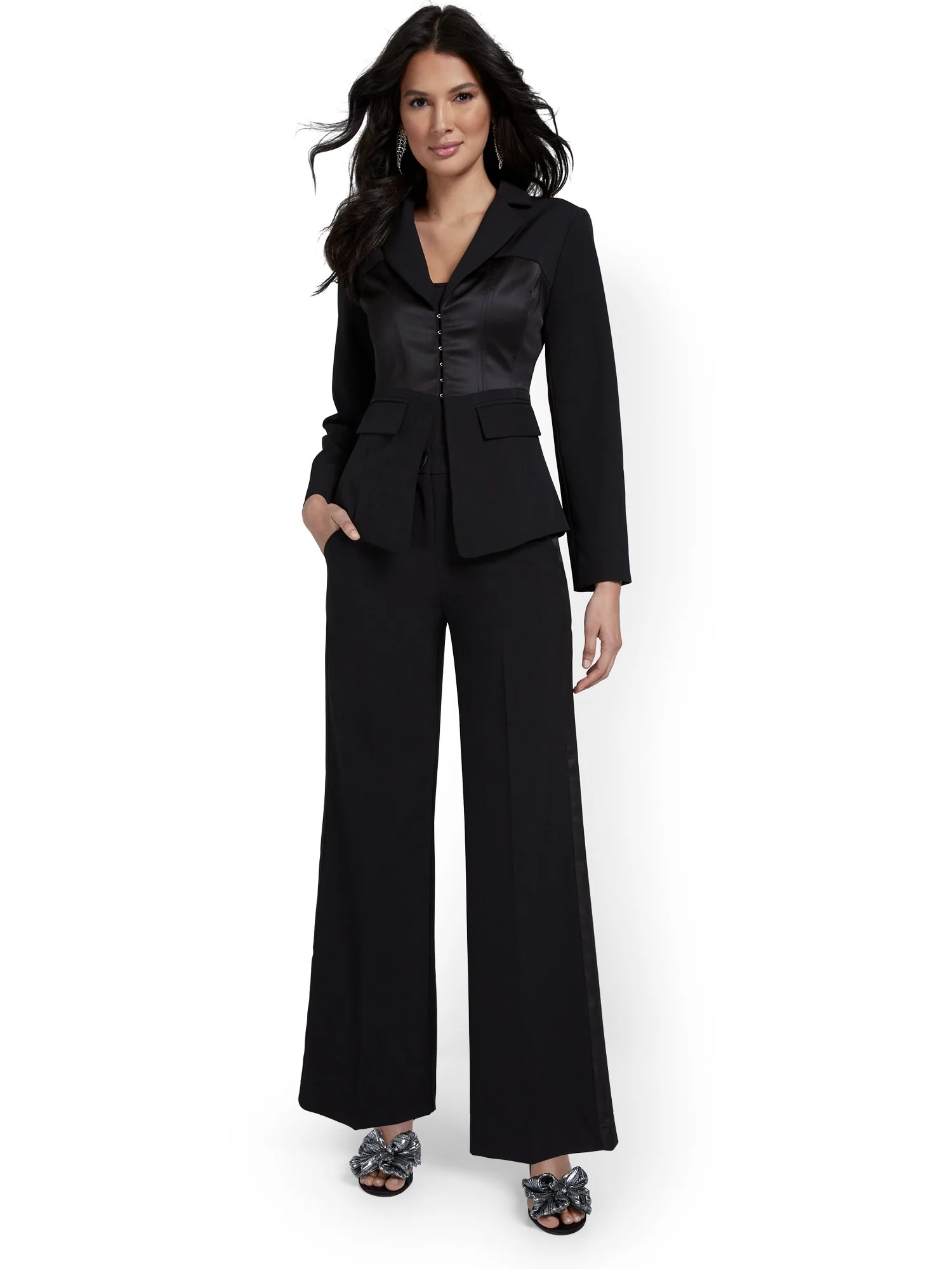Petite Satin-Trim Wide-Leg Tuxedo Pant - Image 5