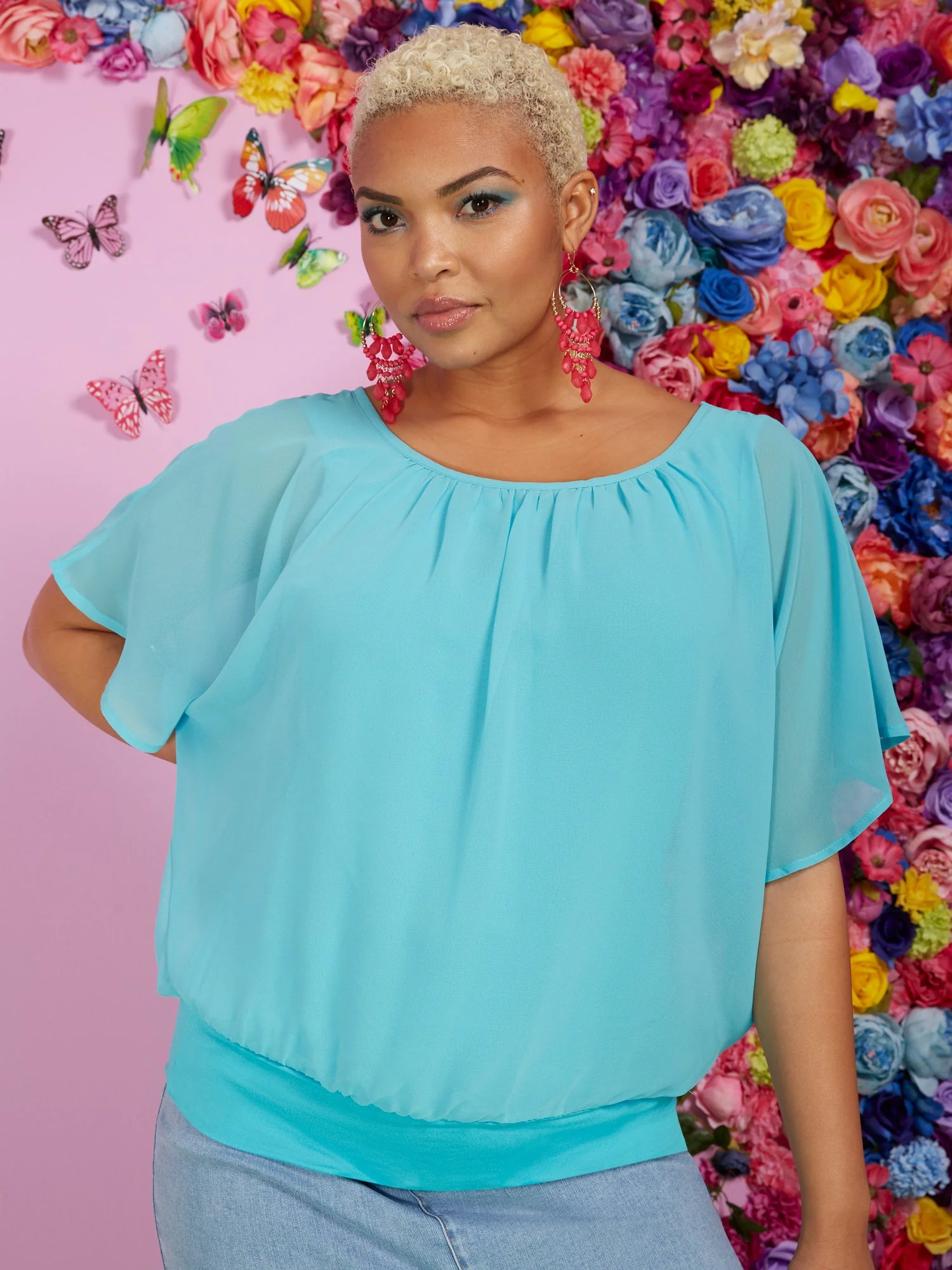 Petite Semi-Sheer Flutter Dolman-Sleeve Top - Image 13