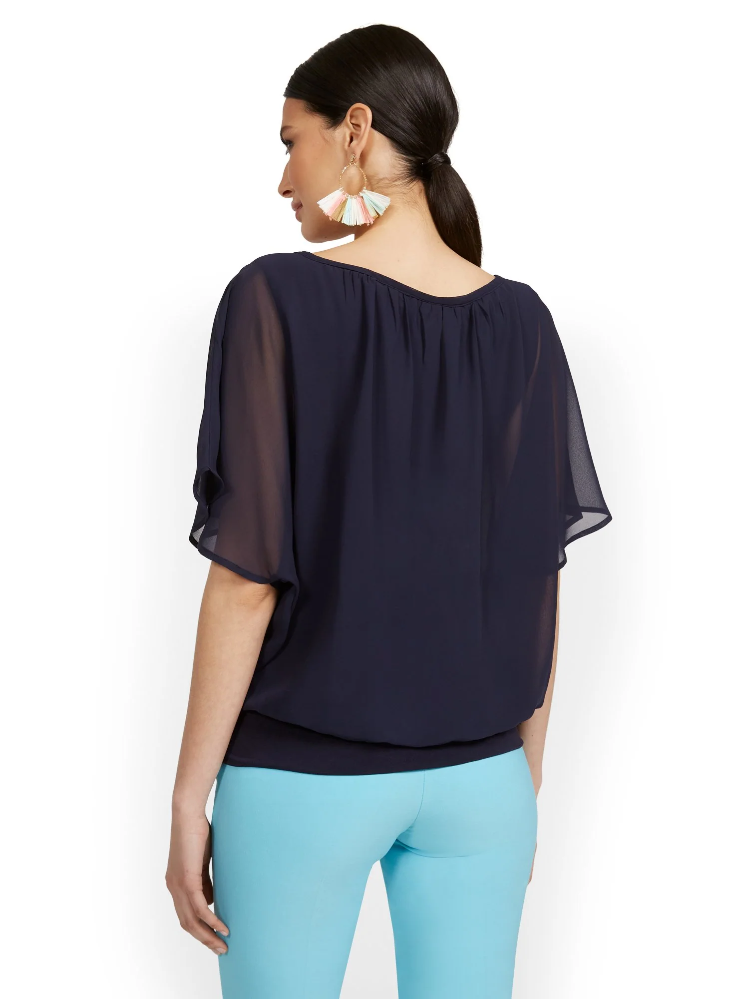 Petite Semi-Sheer Flutter Dolman-Sleeve Top - Image 21