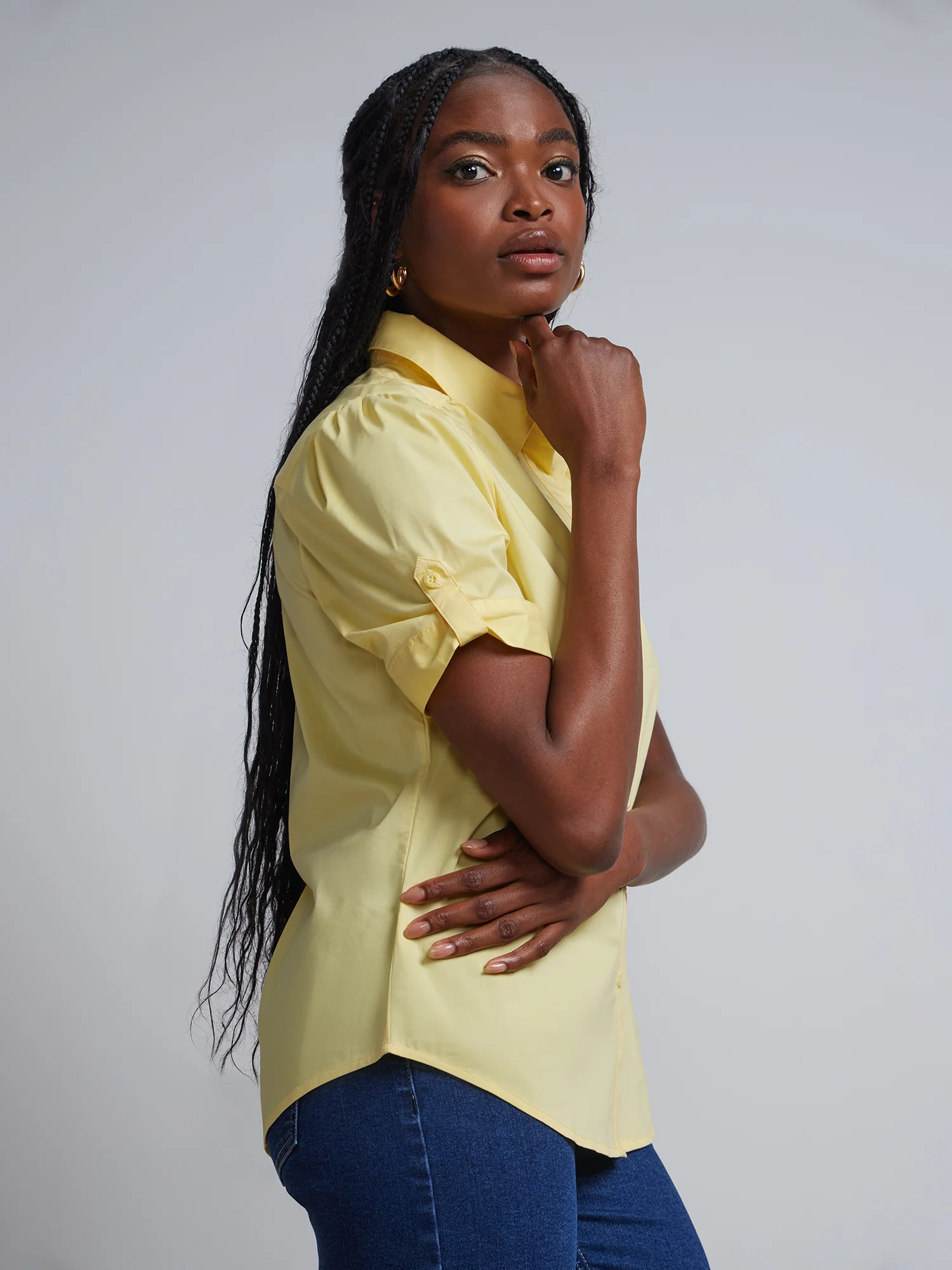 Petite Short-Sleeve Button-Front Secret Snap - NY&C Madison Shirt® - Image 11