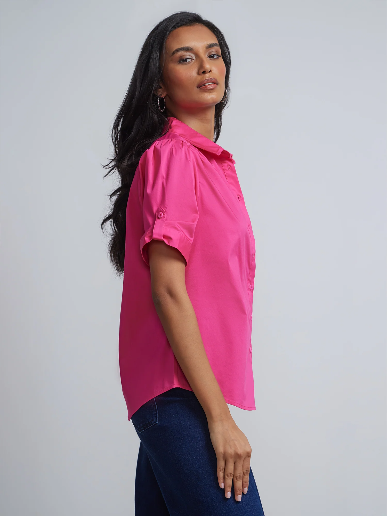 Petite Short-Sleeve Button-Front Secret Snap - NY&C Madison Shirt® - Image 15