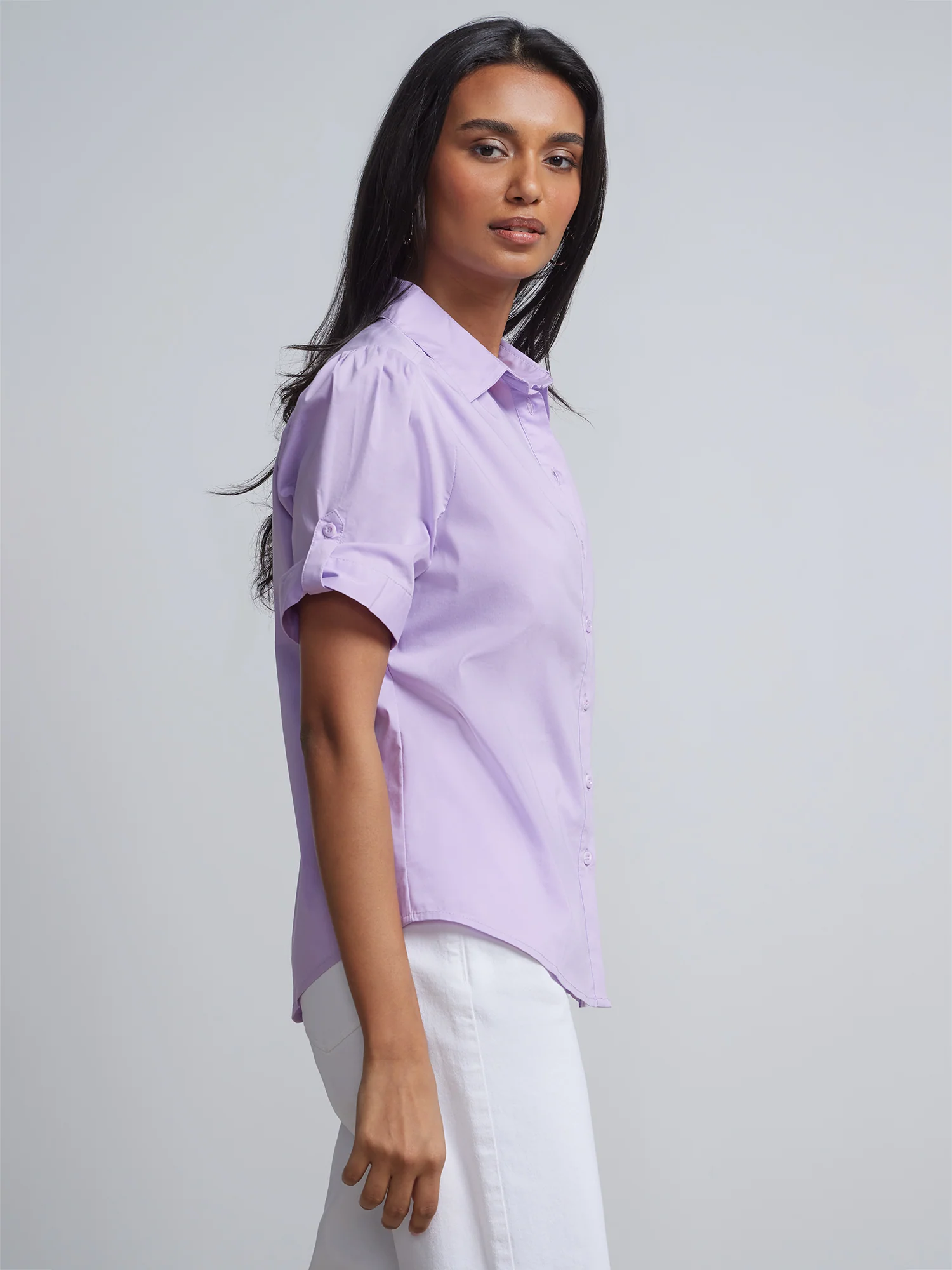 Petite Short-Sleeve Button-Front Secret Snap - NY&C Madison Shirt® - Image 19