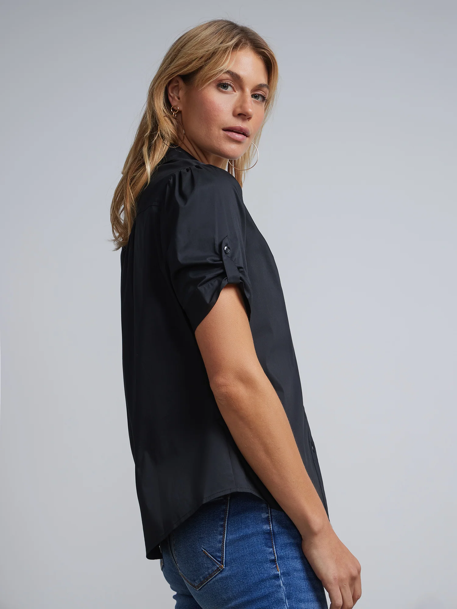 Petite Short-Sleeve Button-Front Secret Snap - NY&C Madison Shirt® - Image 2