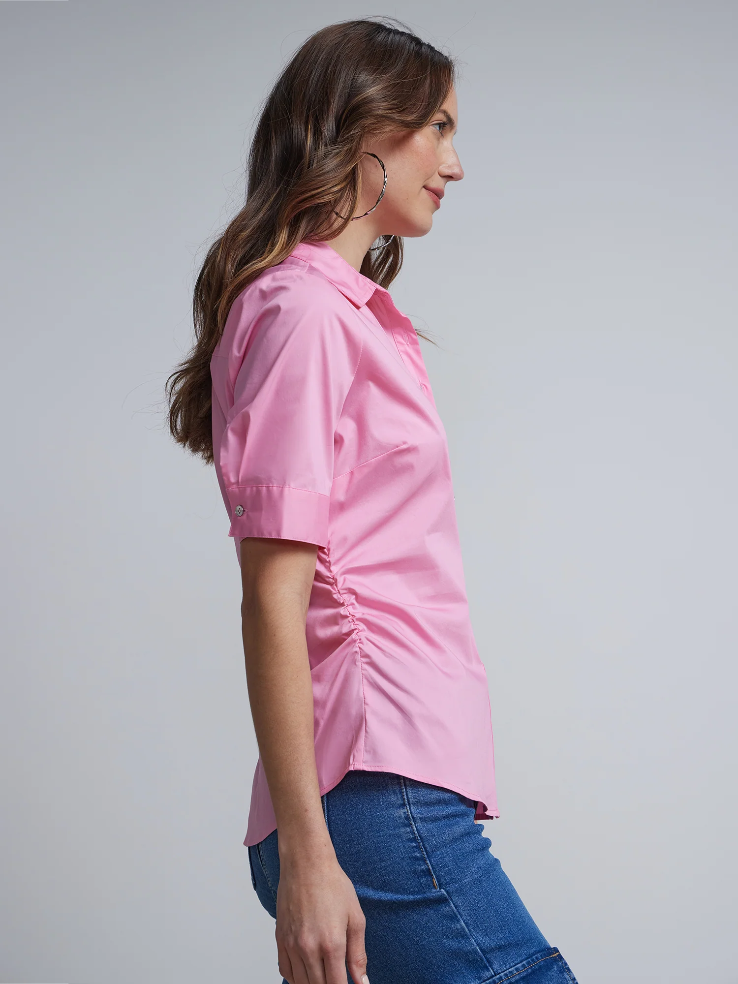 Petite Short-Sleeve Metal Button-Front Secret Snap - NY&C Madison Shirt® - Image 14