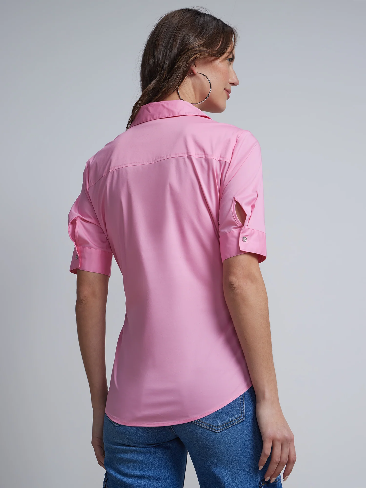 Petite Short-Sleeve Metal Button-Front Secret Snap - NY&C Madison Shirt® - Image 15