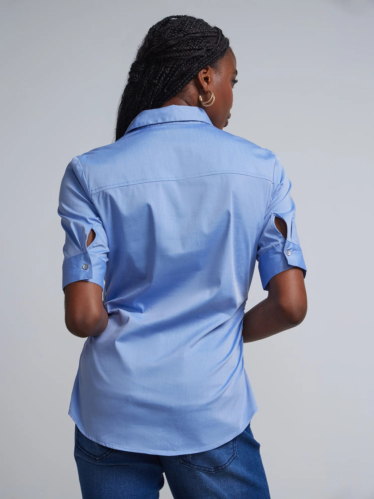 Petite Short-Sleeve Metal Button-Front Secret Snap - NY&C Madison Shirt® - Image 19