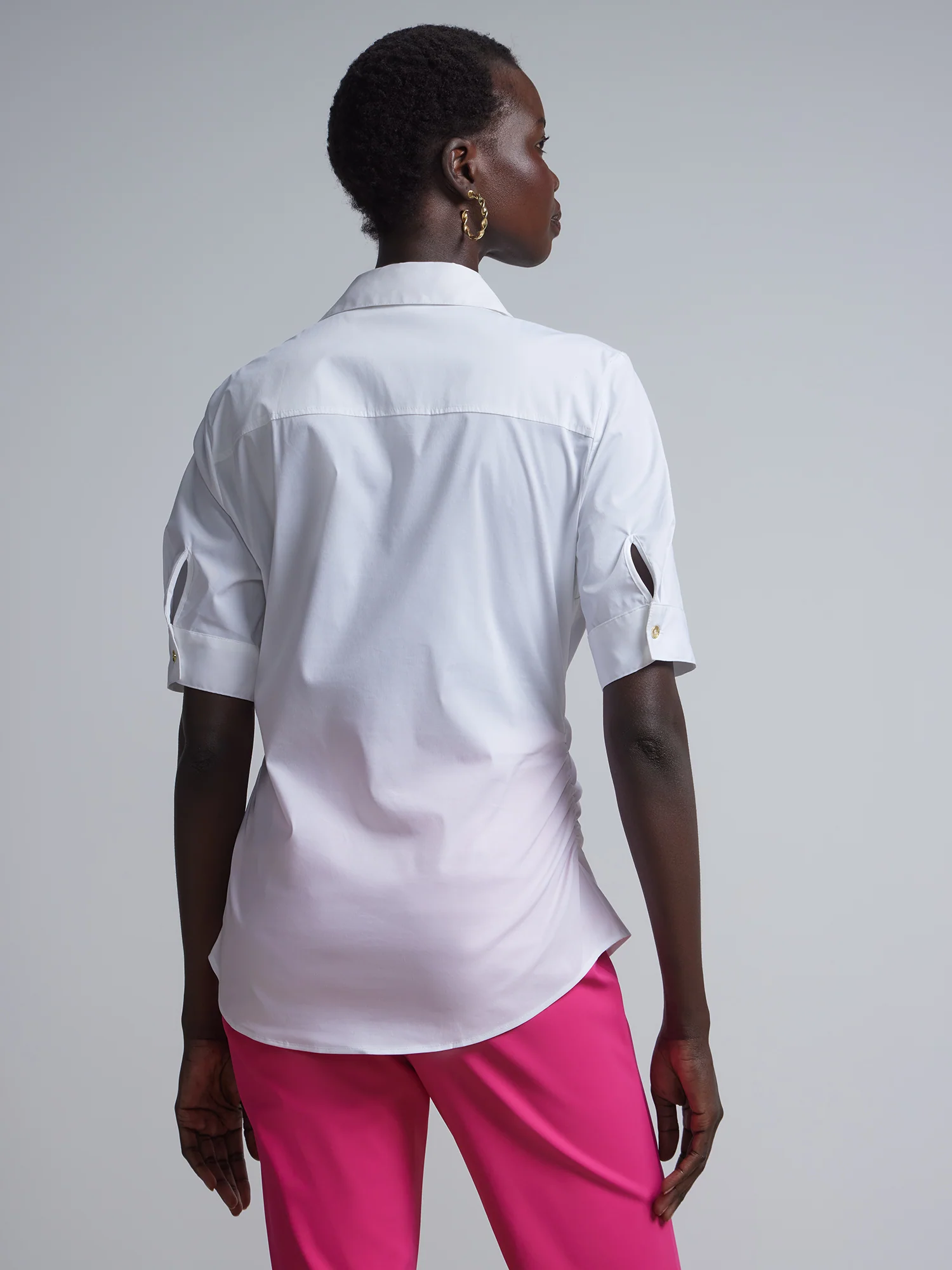 Petite Short-Sleeve Metal Button-Front Secret Snap - NY&C Madison Shirt® - Image 3