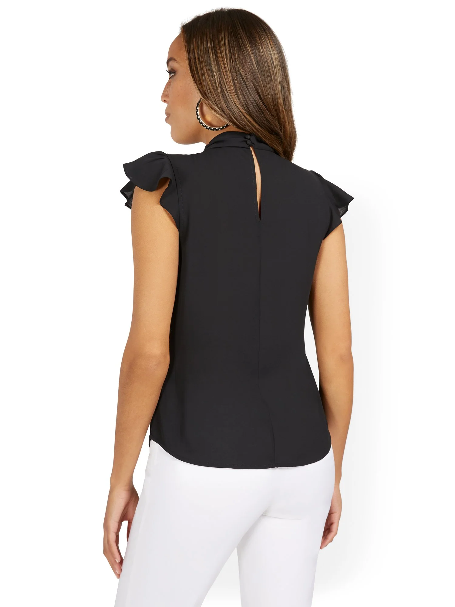 Petite Sleeveless Knot-Neck Ruffle Blouse - Image 3