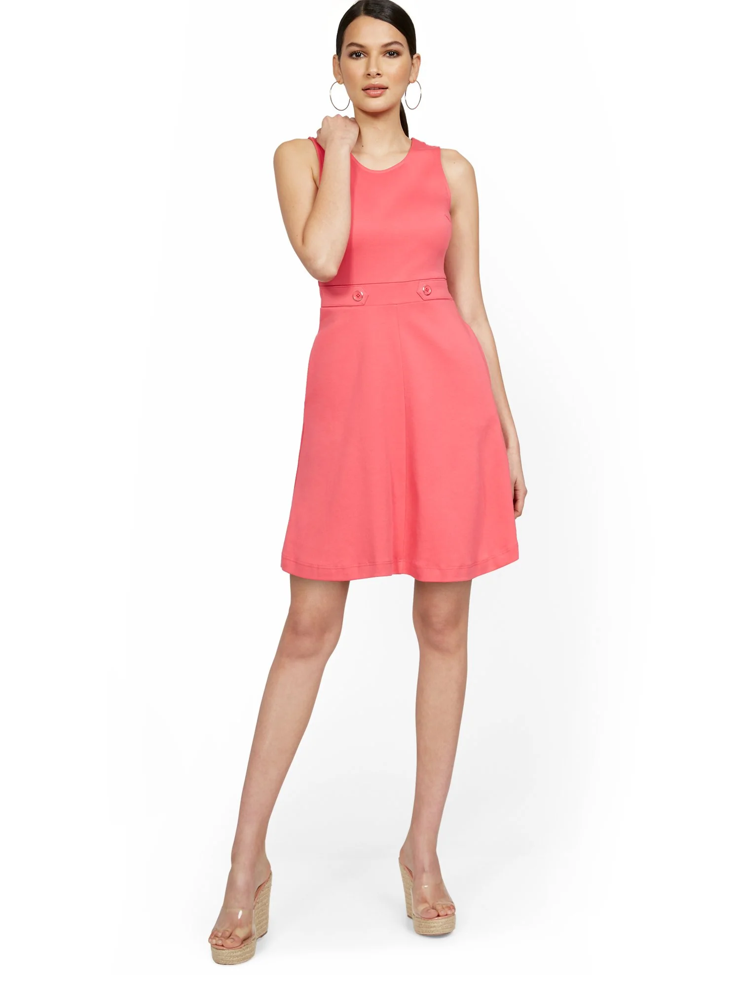 Petite Sleeveless Two-Button Fit and Flare Dress - City Knits - Image 14
