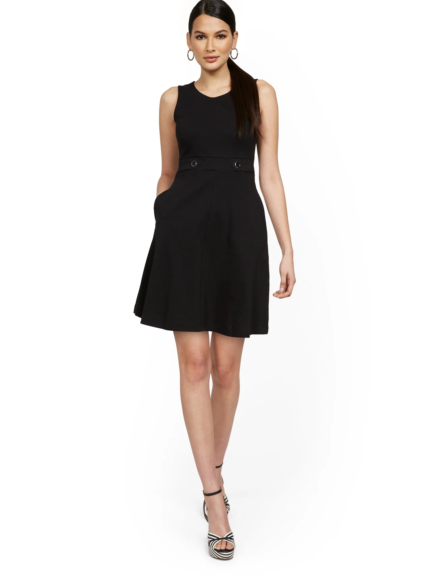 Petite Sleeveless Two-Button Fit and Flare Dress - City Knits - Image 2