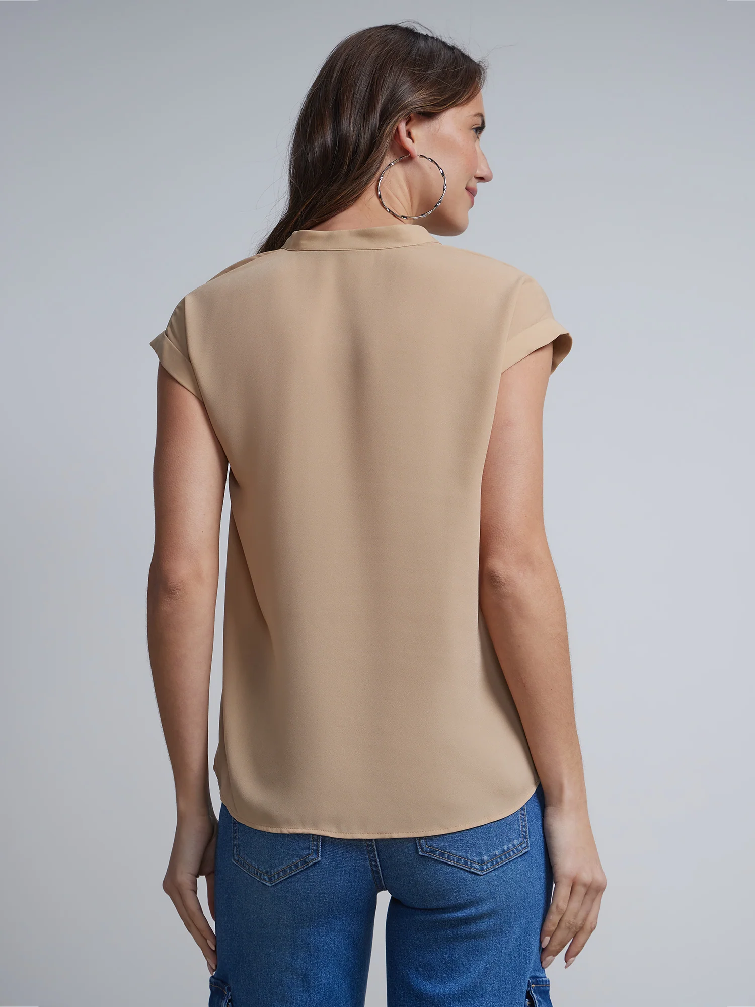 Petite Split-Neck Cuffed Blouse - Image 12