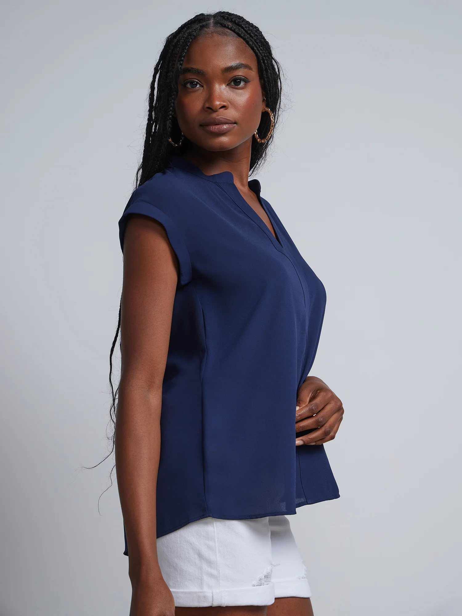 Petite Split-Neck Cuffed Blouse - Image 15