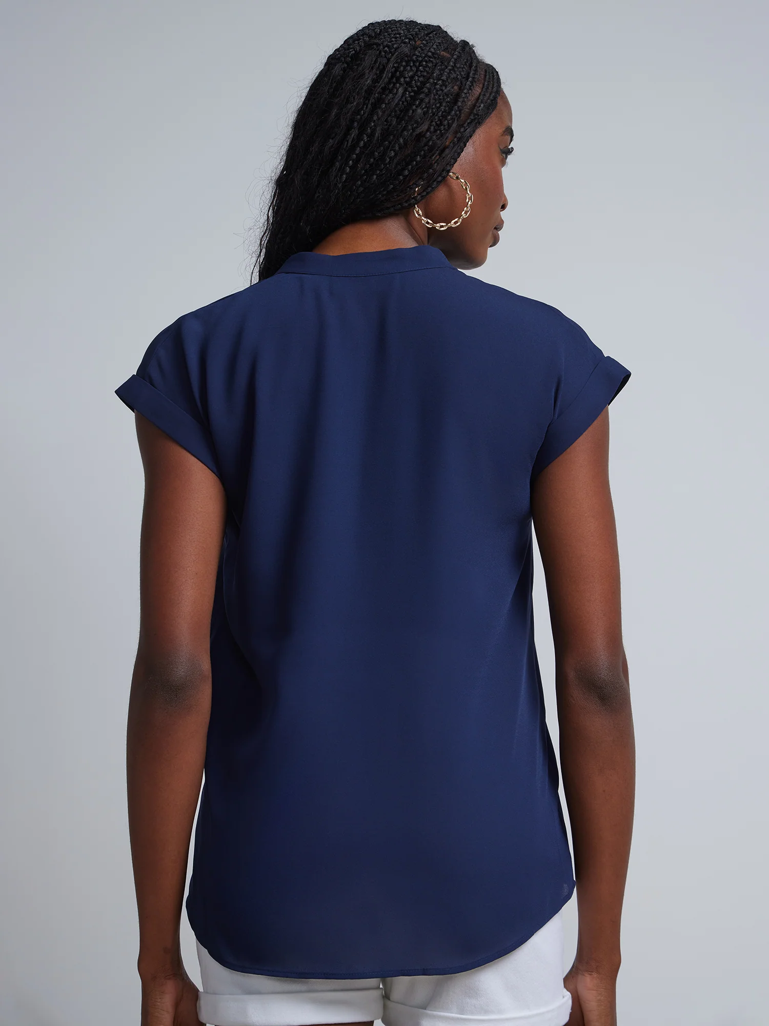 Petite Split-Neck Cuffed Blouse - Image 16