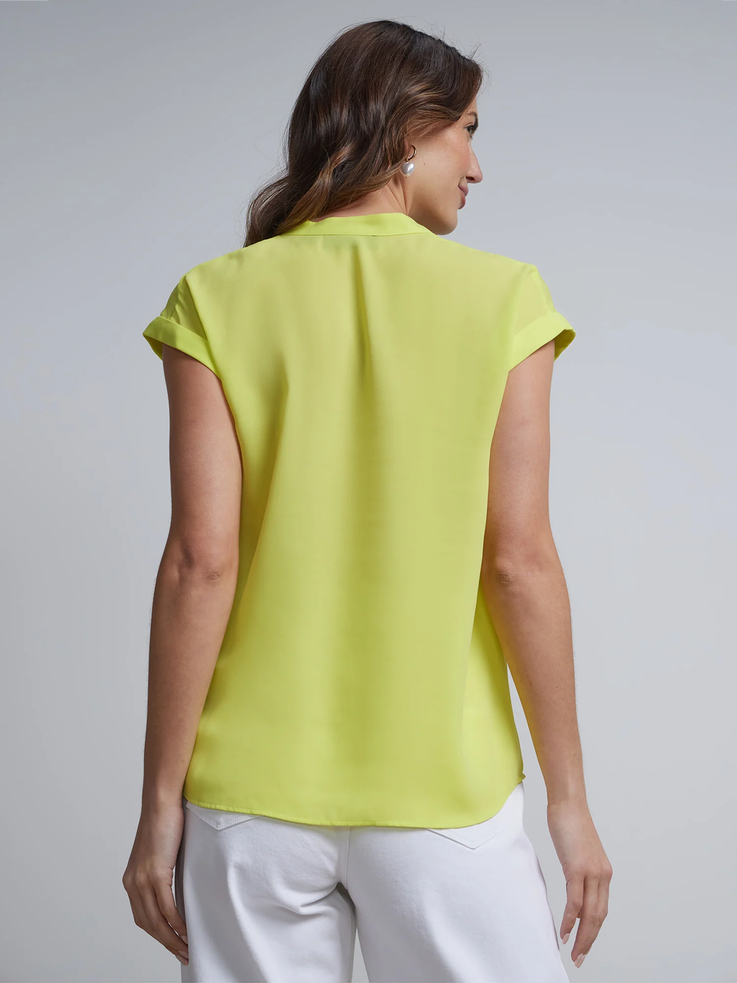 Petite Split-Neck Cuffed Blouse - Image 28