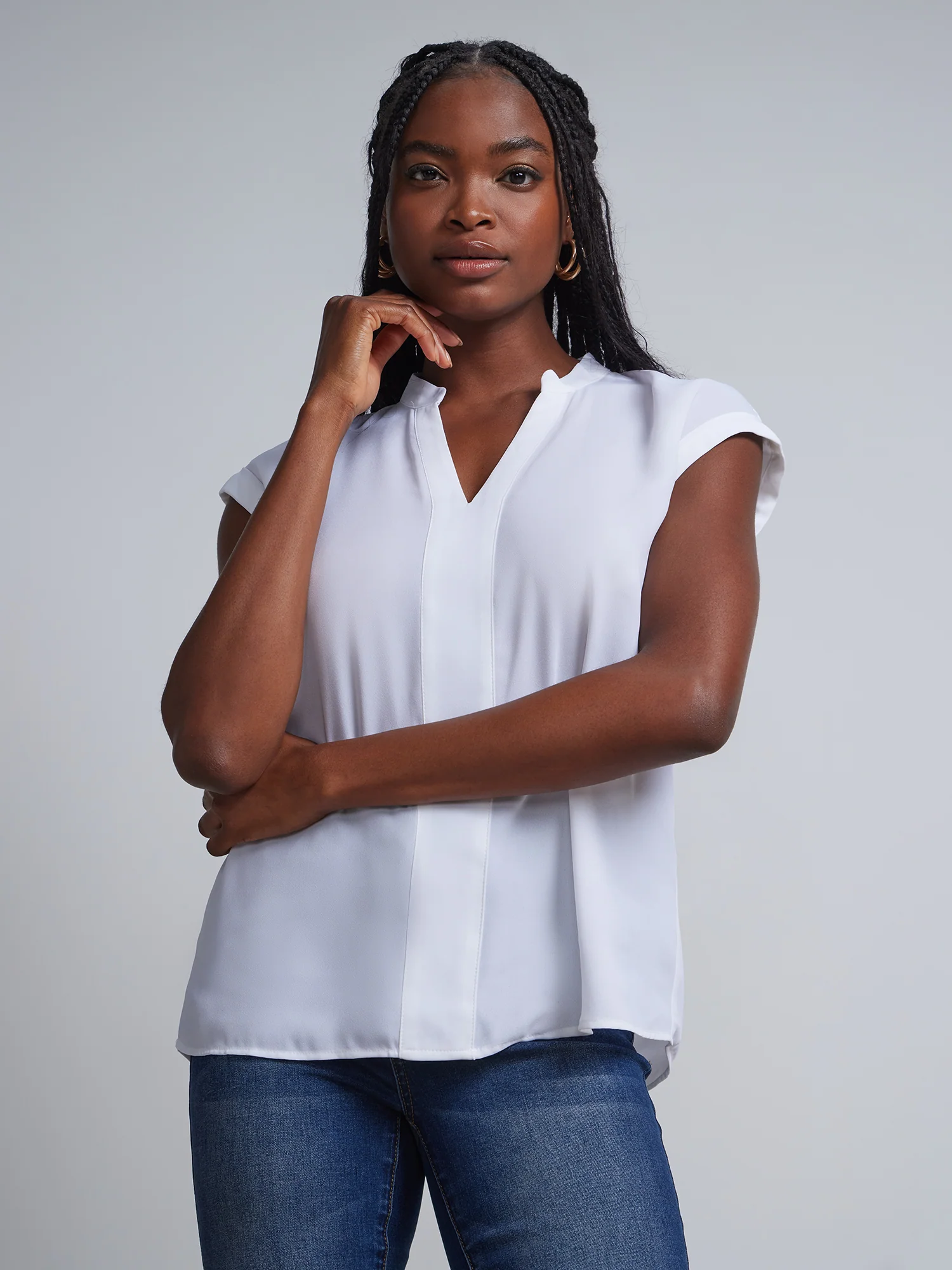 Petite Split-Neck Cuffed Blouse - Image 6