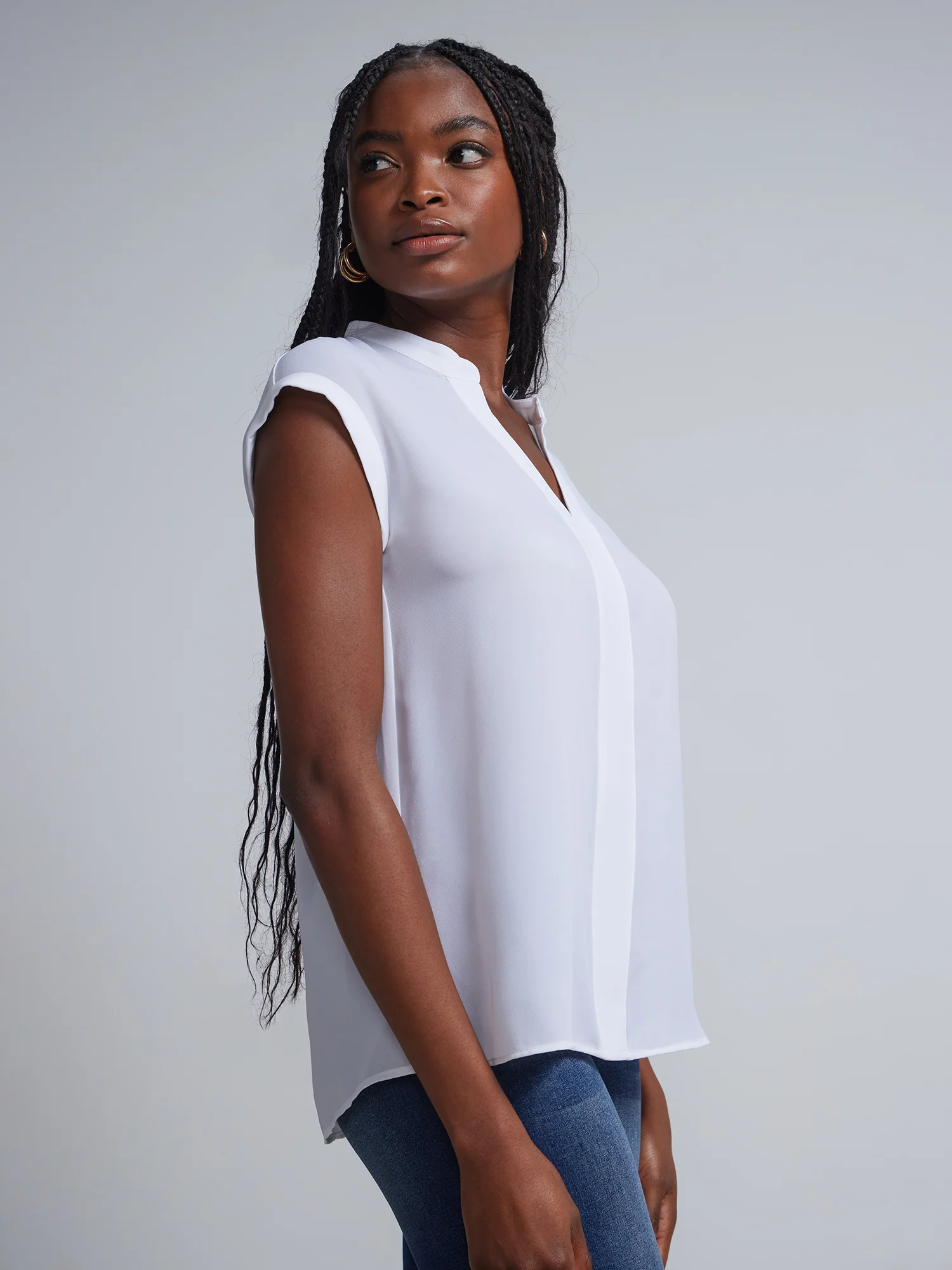 Petite Split-Neck Cuffed Blouse - Image 7