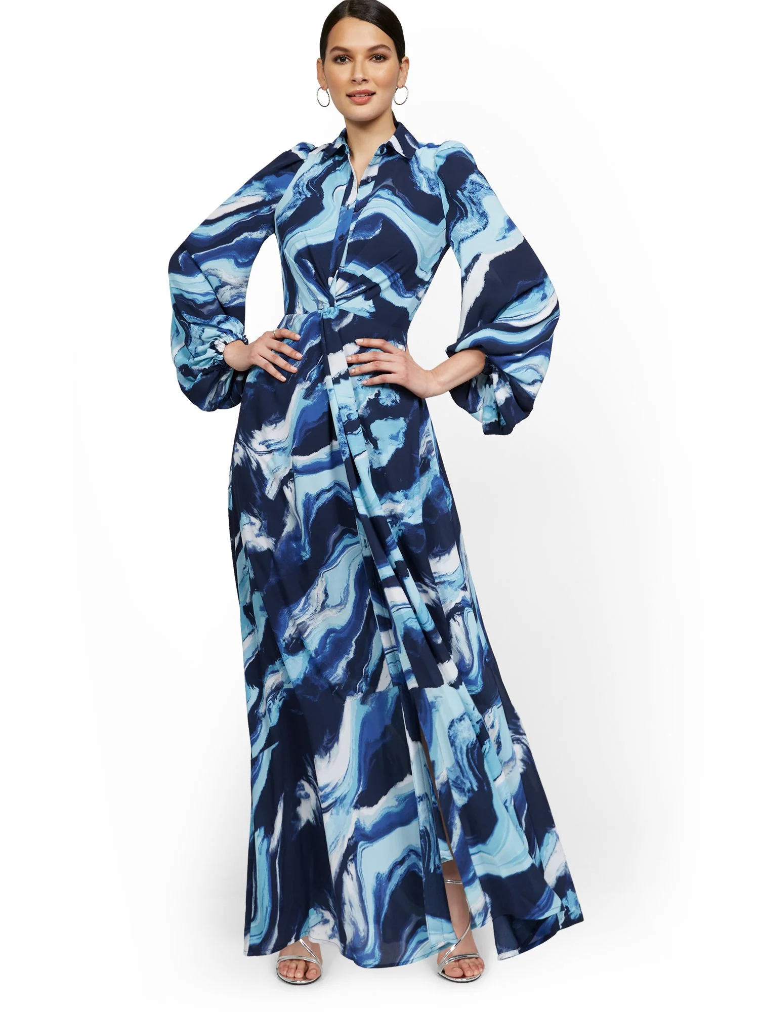 Petite Statement-Sleeve Twist-Front Maxi Shirtdress - Image 2