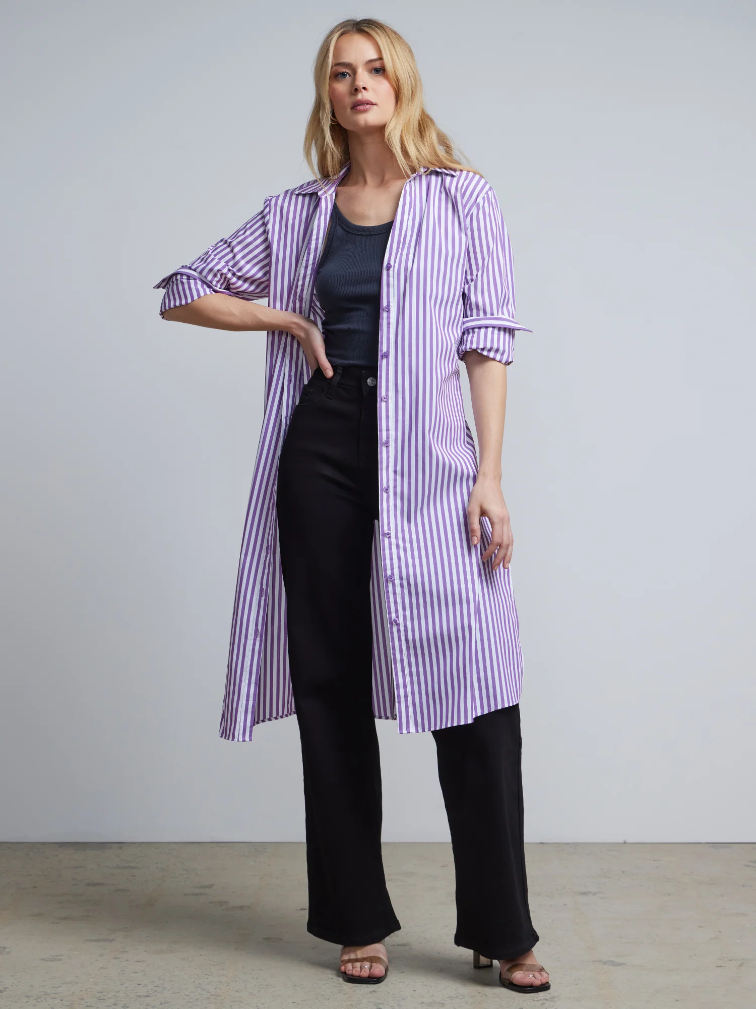 Petite Striped Maxi Button-Front - NY&C Madison Shirt®