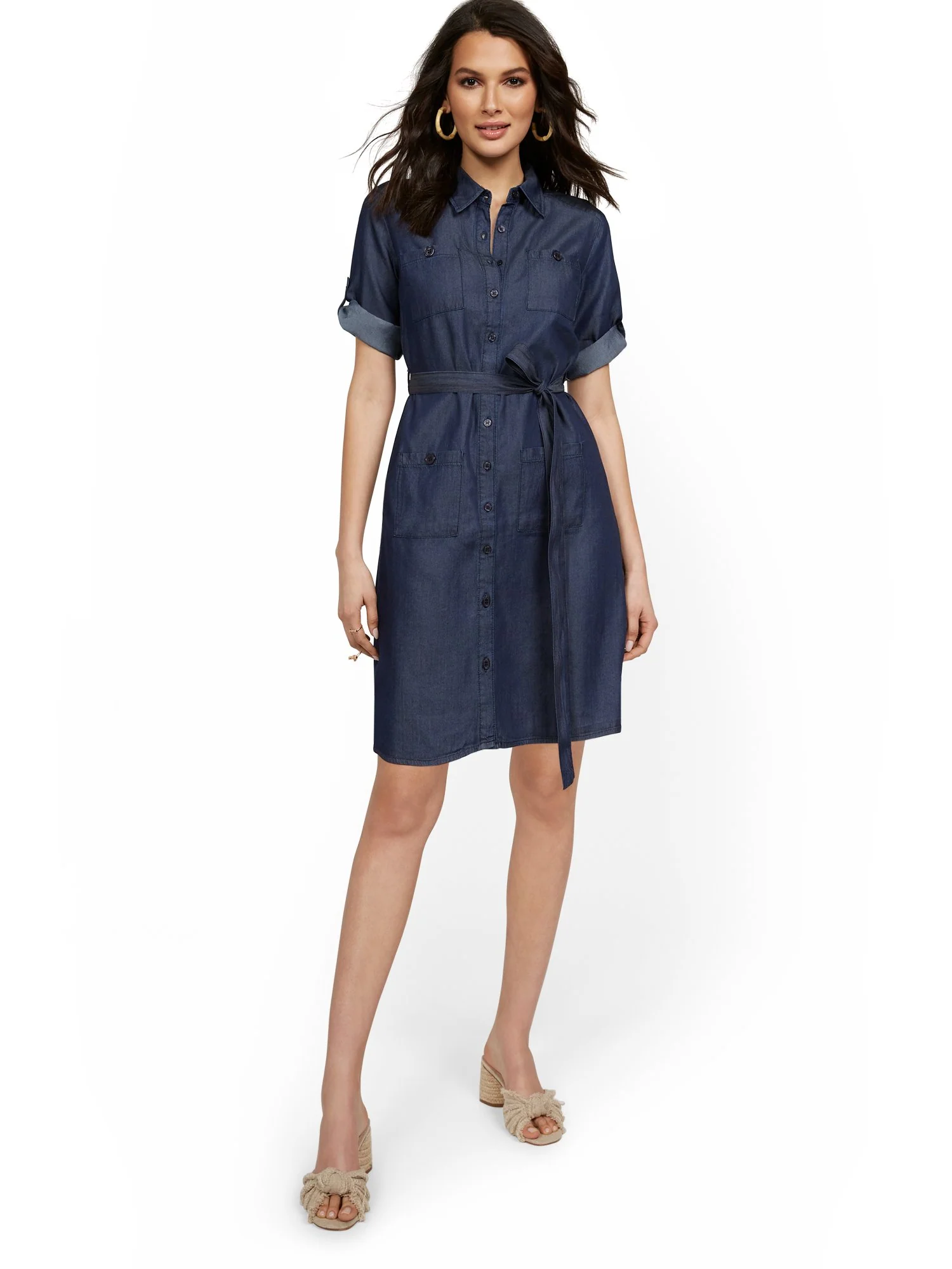 Petite Tencel Four-Pocket Shirtdress - Image 6