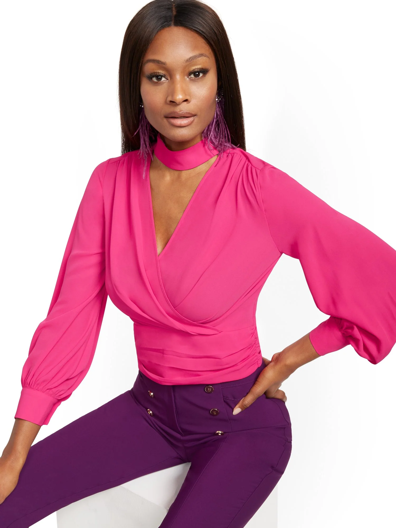 Petite Tie-Back Wrap Blouse - 7th Avenue - Image 10