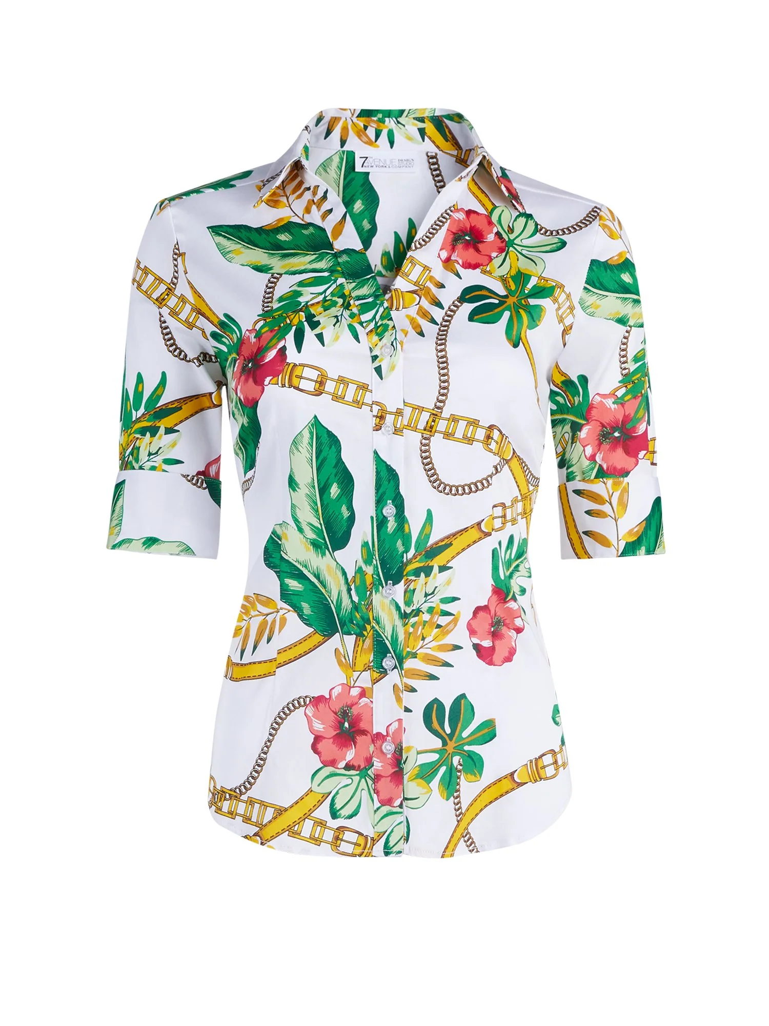 Petite Tropical-Print Madison Stretch Shirt - Secret Snap - 7th Avenue - Image 8